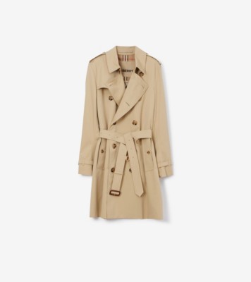 Mid length Kensington Heritage Trench Coat in Honey Men Cotton Gabardine Burberry Official