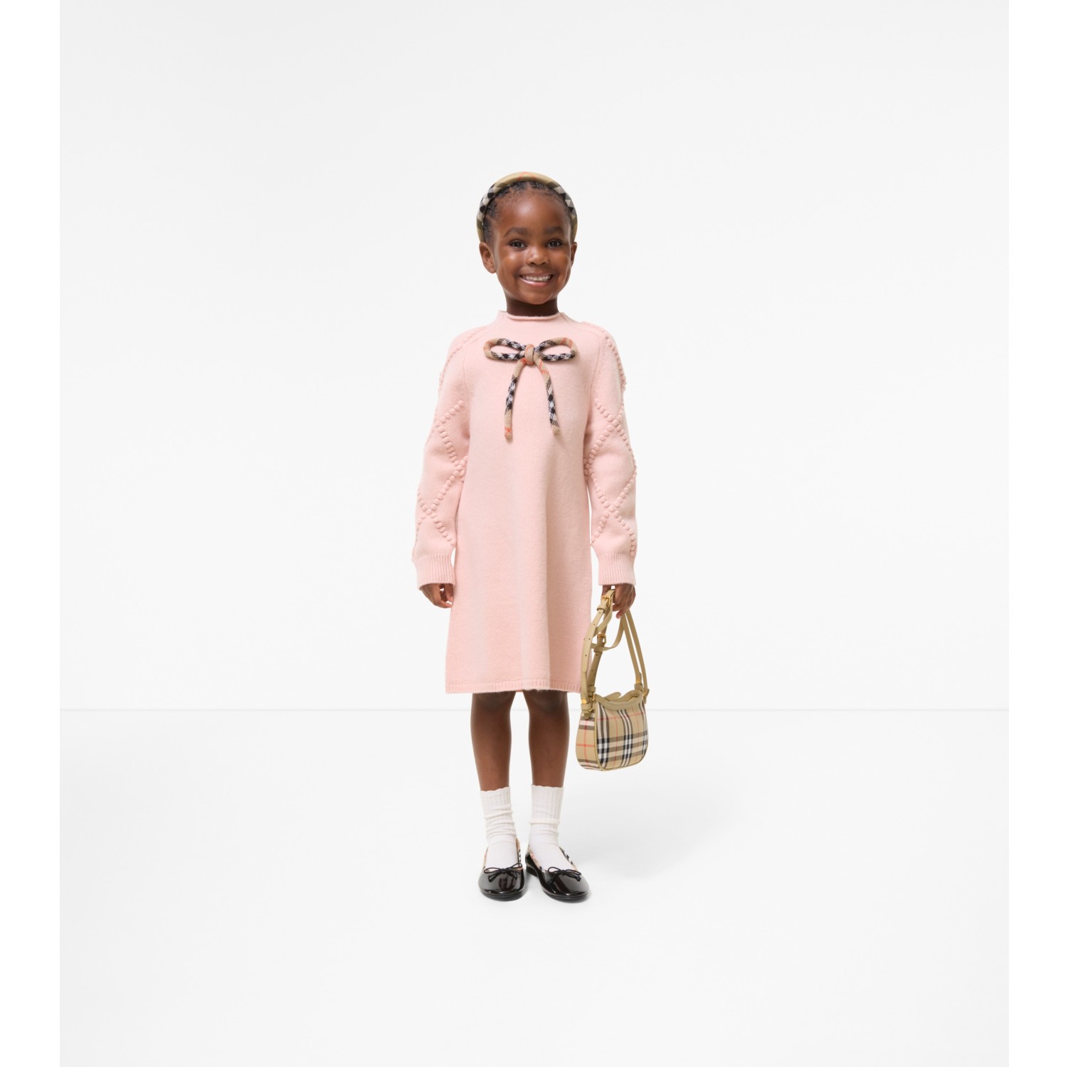 Check Bow Wool Cashmere Dress