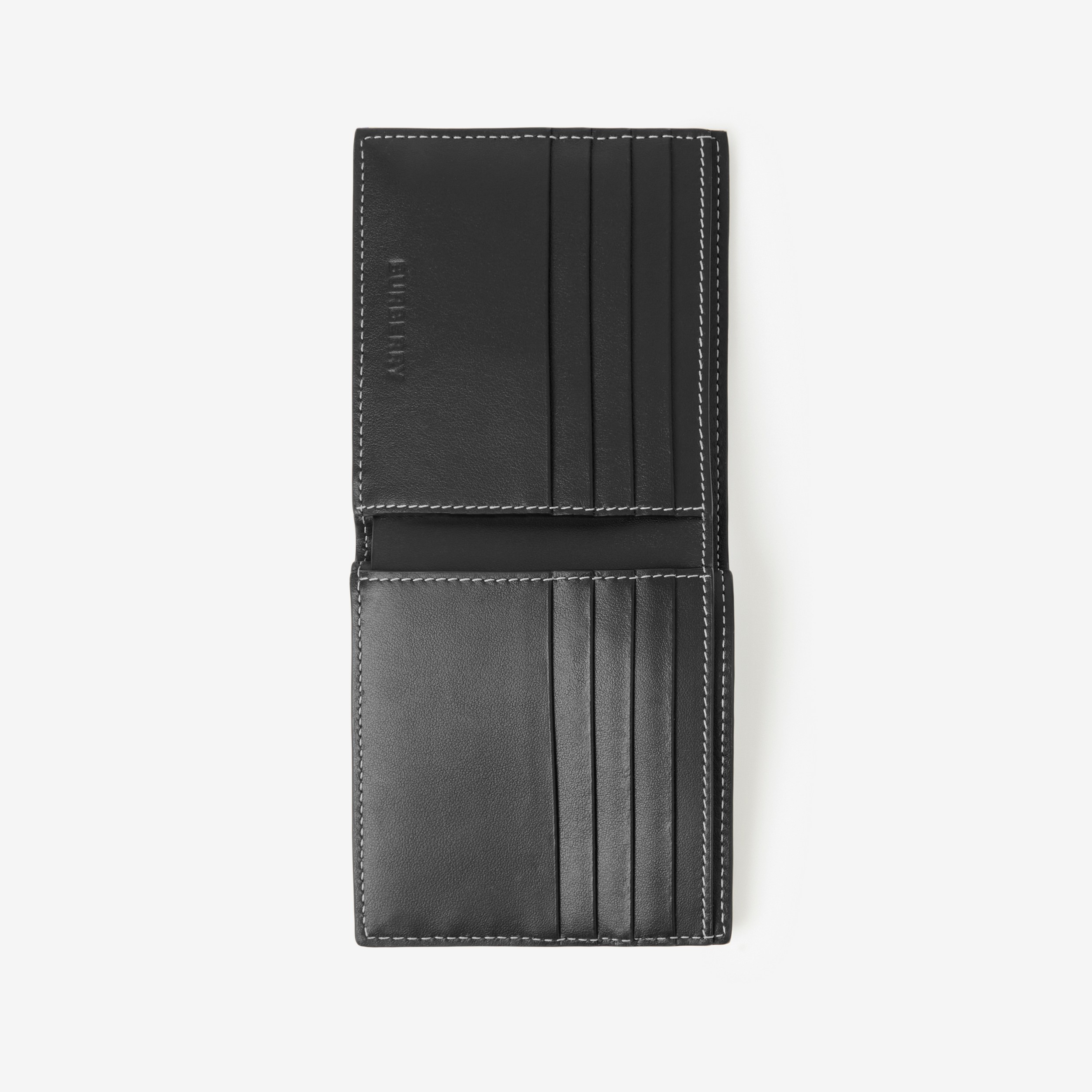 Exaggerated Check and Leather Bifold Wallet in Dark Charcoal Blue - Men | Burberry® Official - 4
