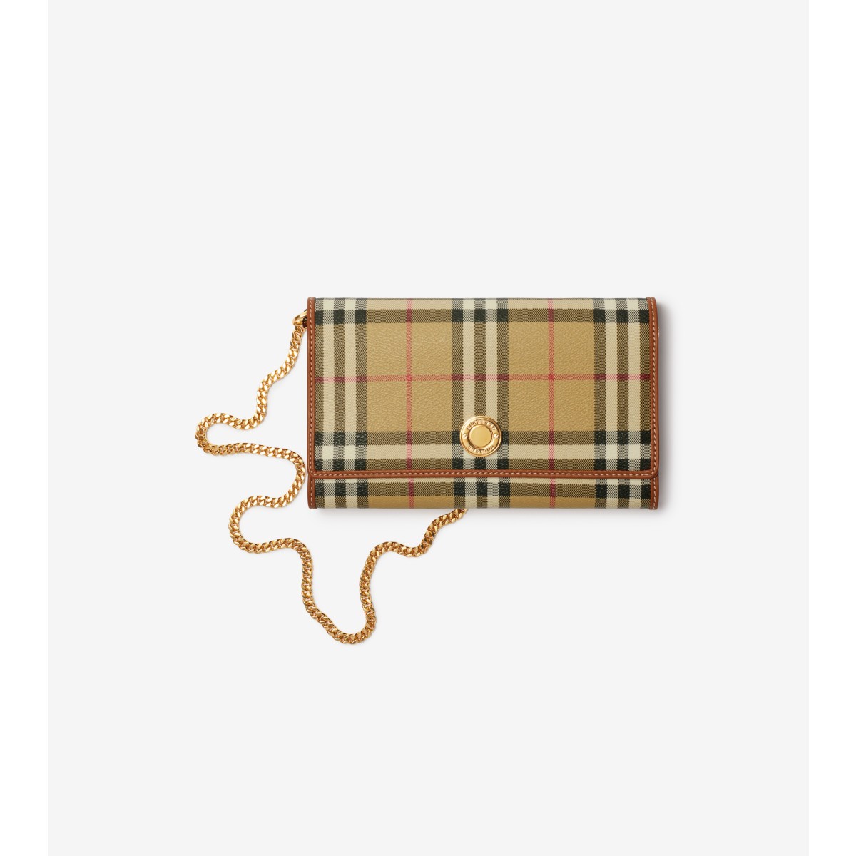 Shop Burberry Check Chain Strap Wallet In Vintage Check