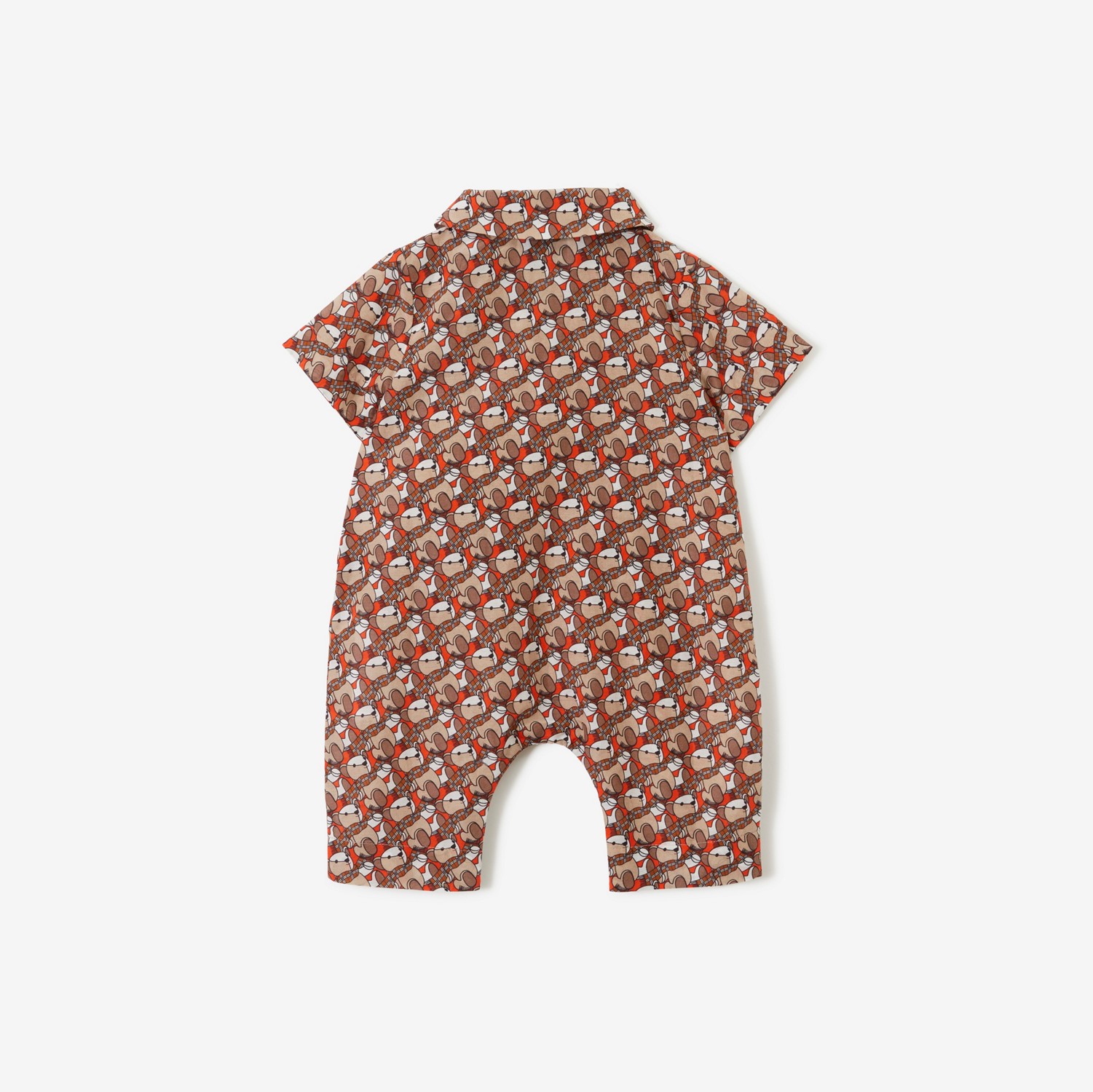 Thomas Bear Print Cotton Silk Playsuit in Scarlet Orange - Children | Burberry® Official