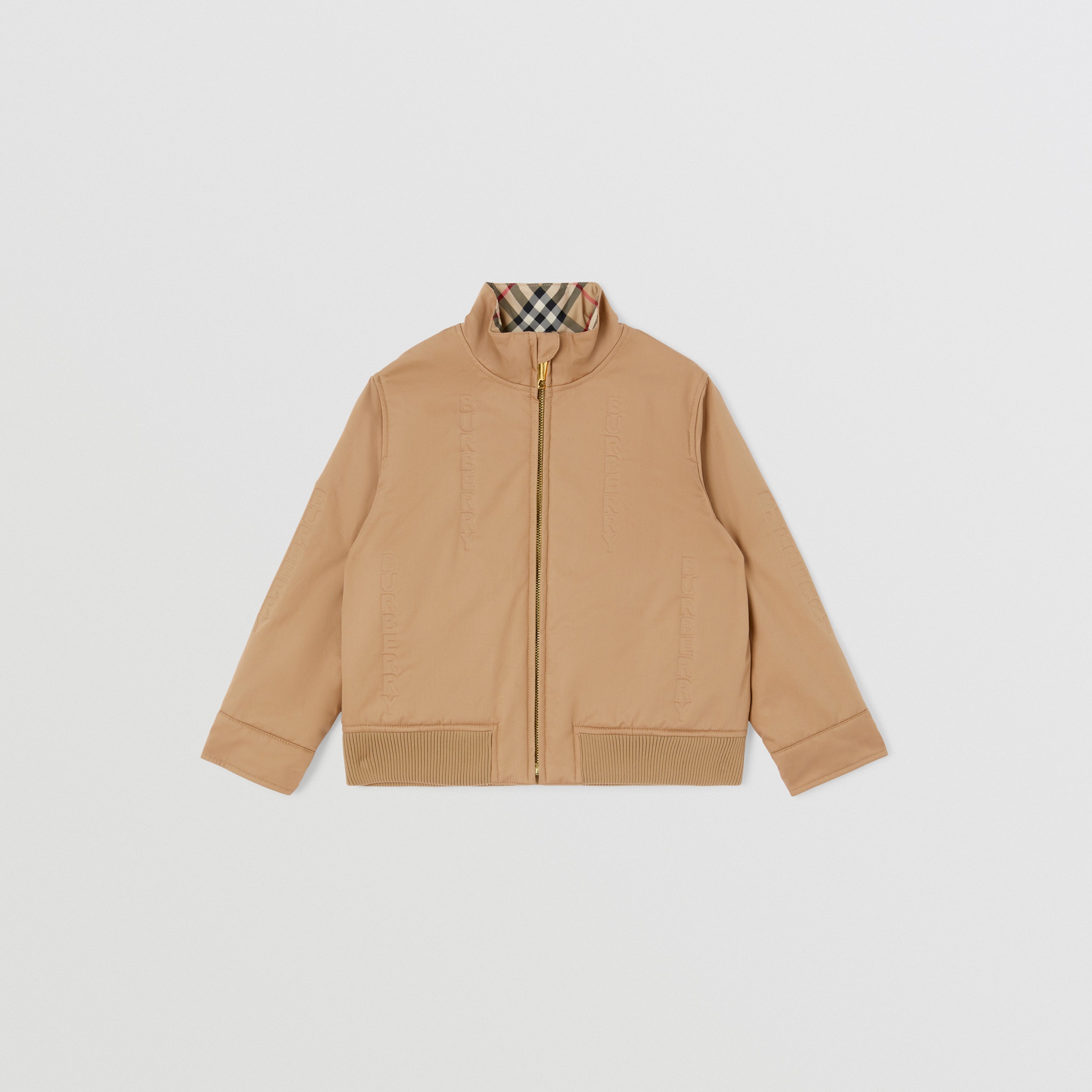 Logo Embossed Cotton Reversible Harrington Jacket in Archive Beige | Burberry® Official - 1