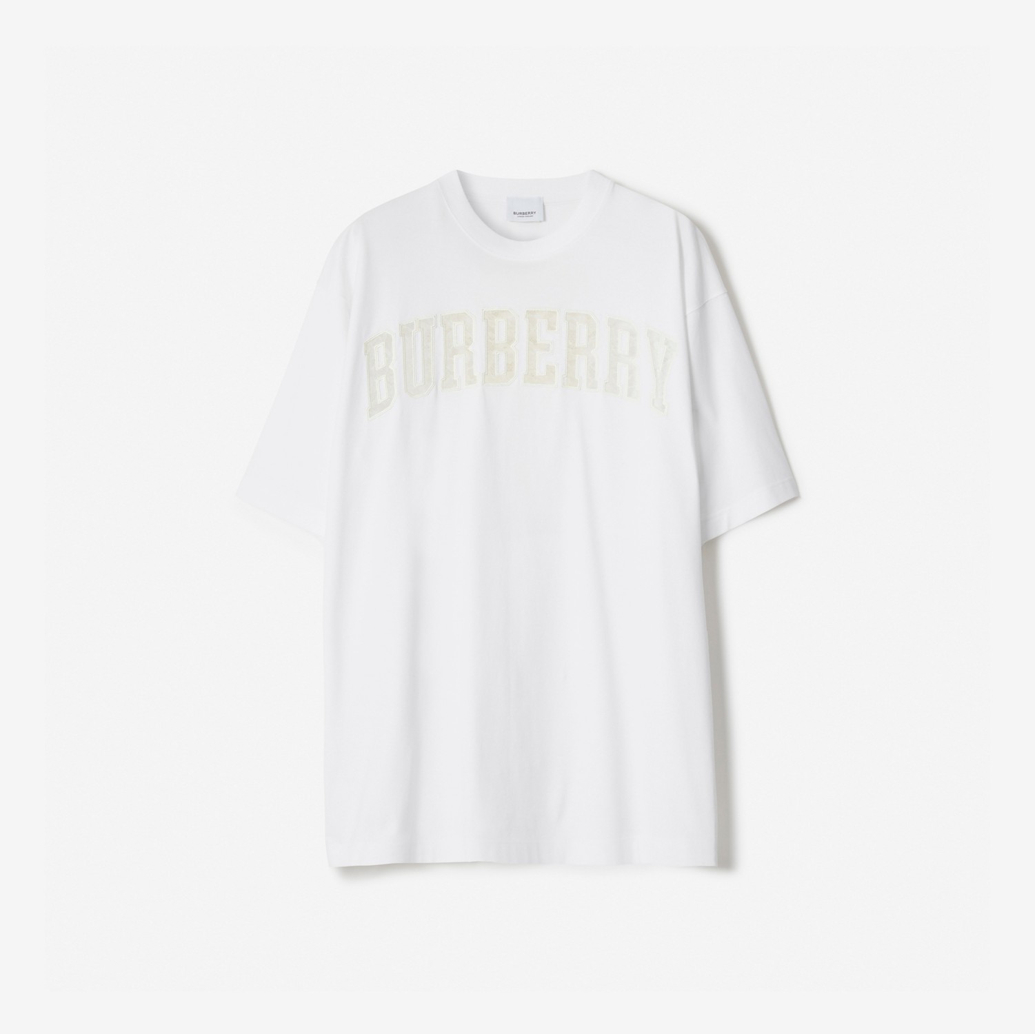 Lace Logo Cotton Oversized T-shirt in Optic White - Women - Burberry
