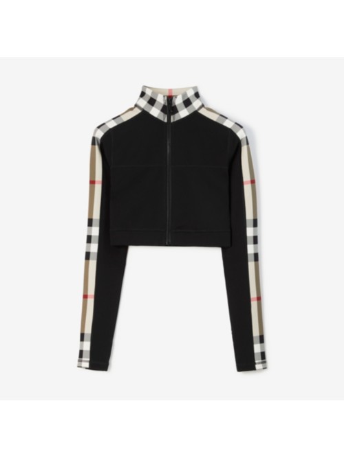 Burberry Cynthia Check Print Tech Crop Top In Black