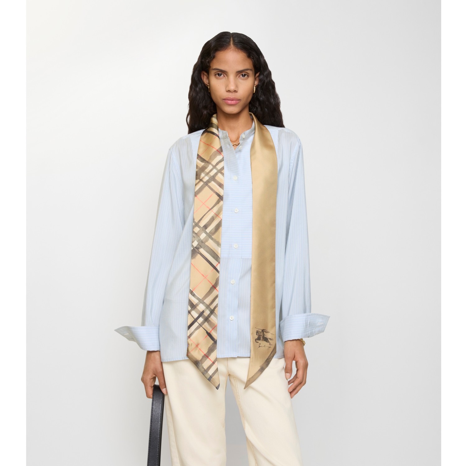 Skinny Watercolour Check Silk Scarf