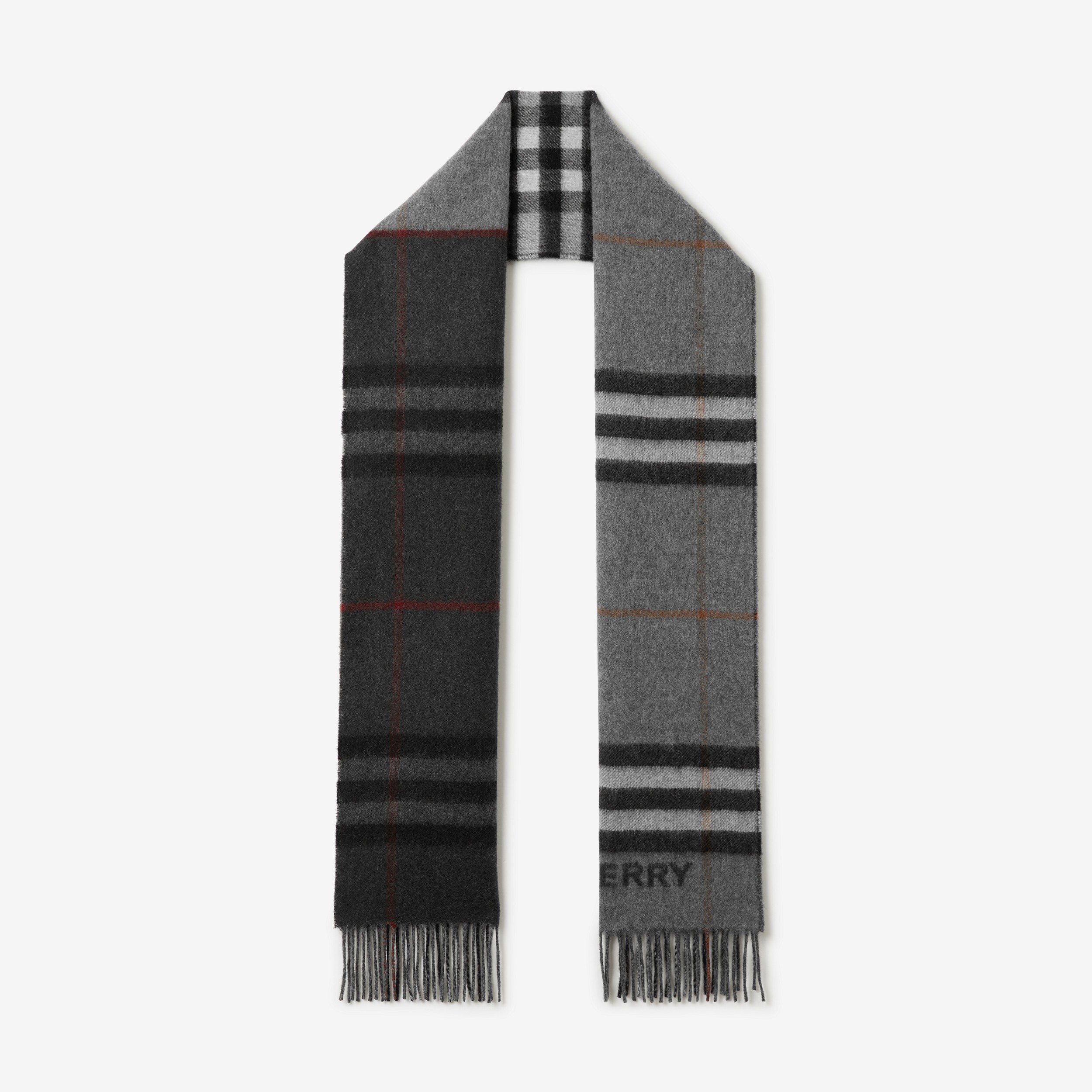 对比感格纹羊绒围巾 (灰色 / 炭色) | Burberry® 博柏利官网 - 1