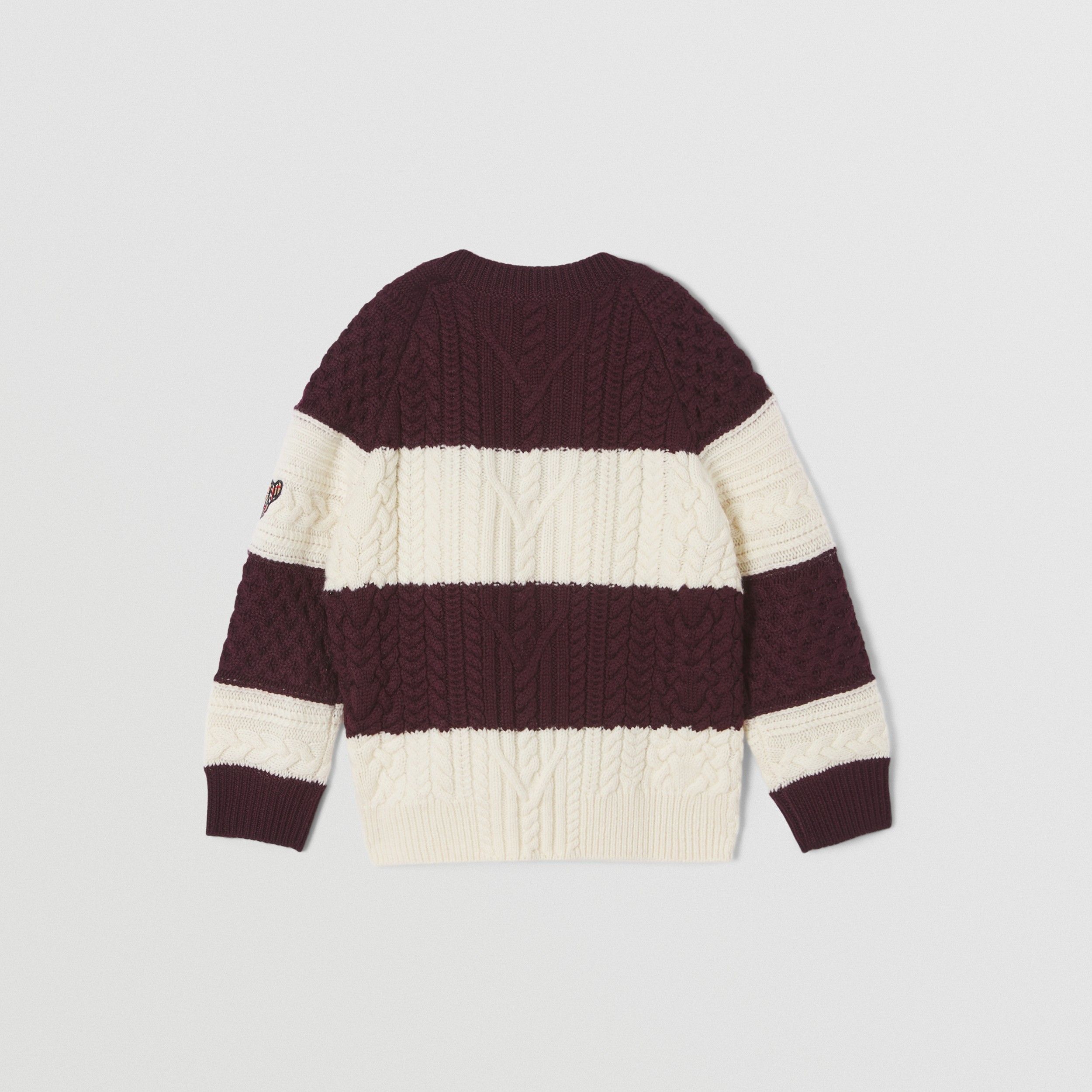 Cable Knit Striped Wool Blend Sweater in Burgundy/white | Burberry® Official - 4