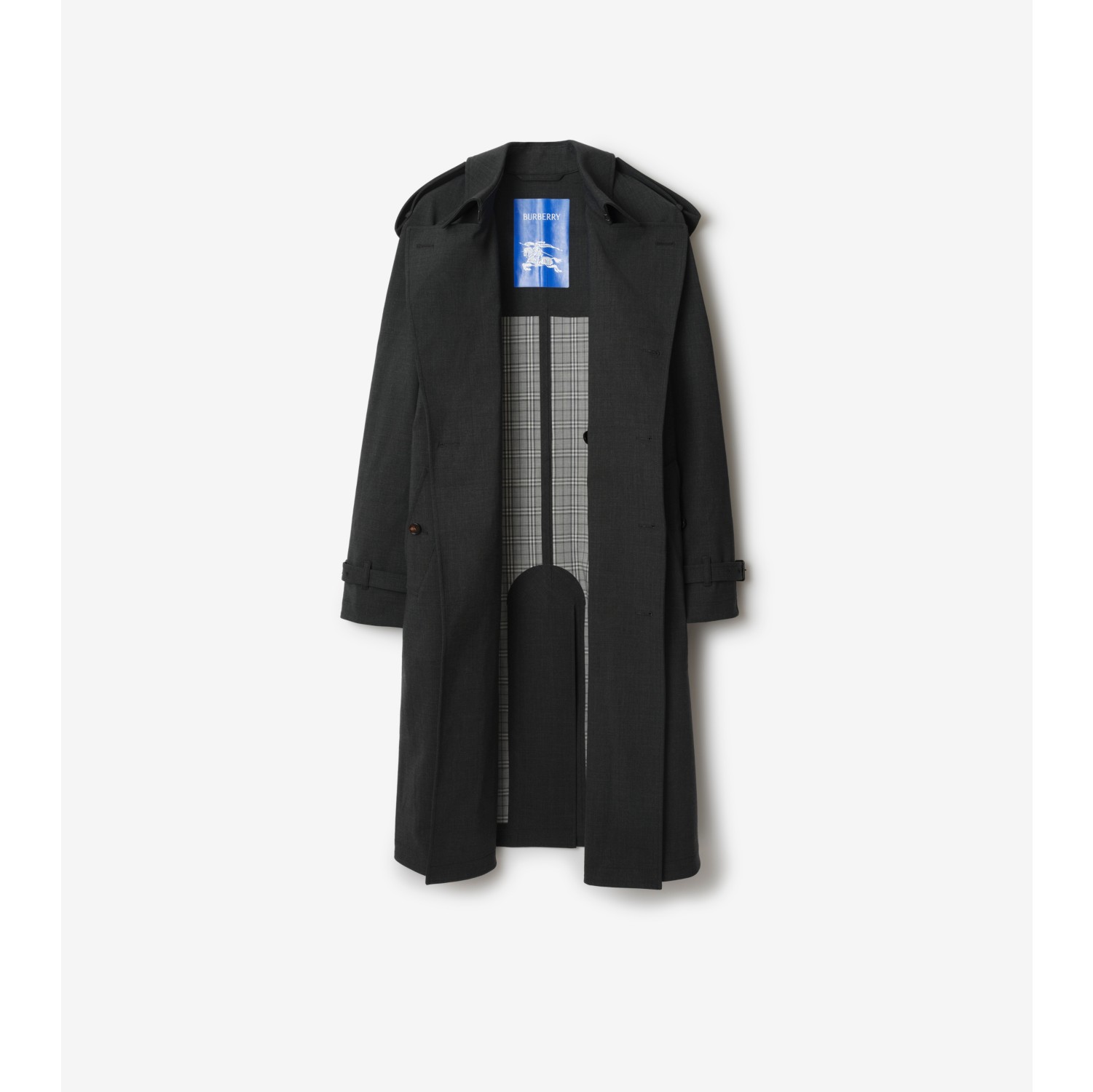 Long Bonded Stretch Wool Trench Coat in Onyx grey melange - Men, Cotton | Burberry® Official