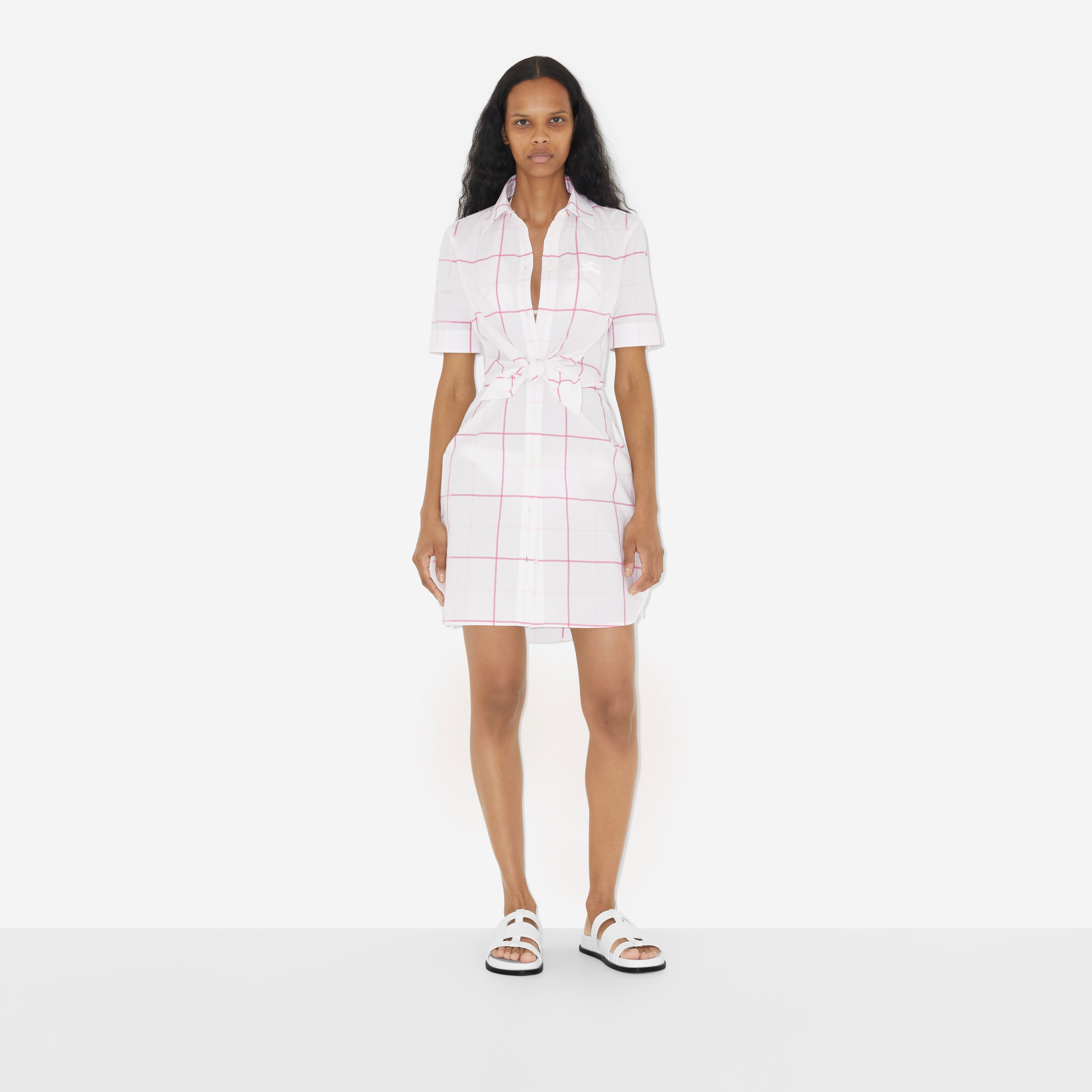 Check Cotton Poplin Shirt Dress in Bubblegum - Women | Burberry® Official - 2