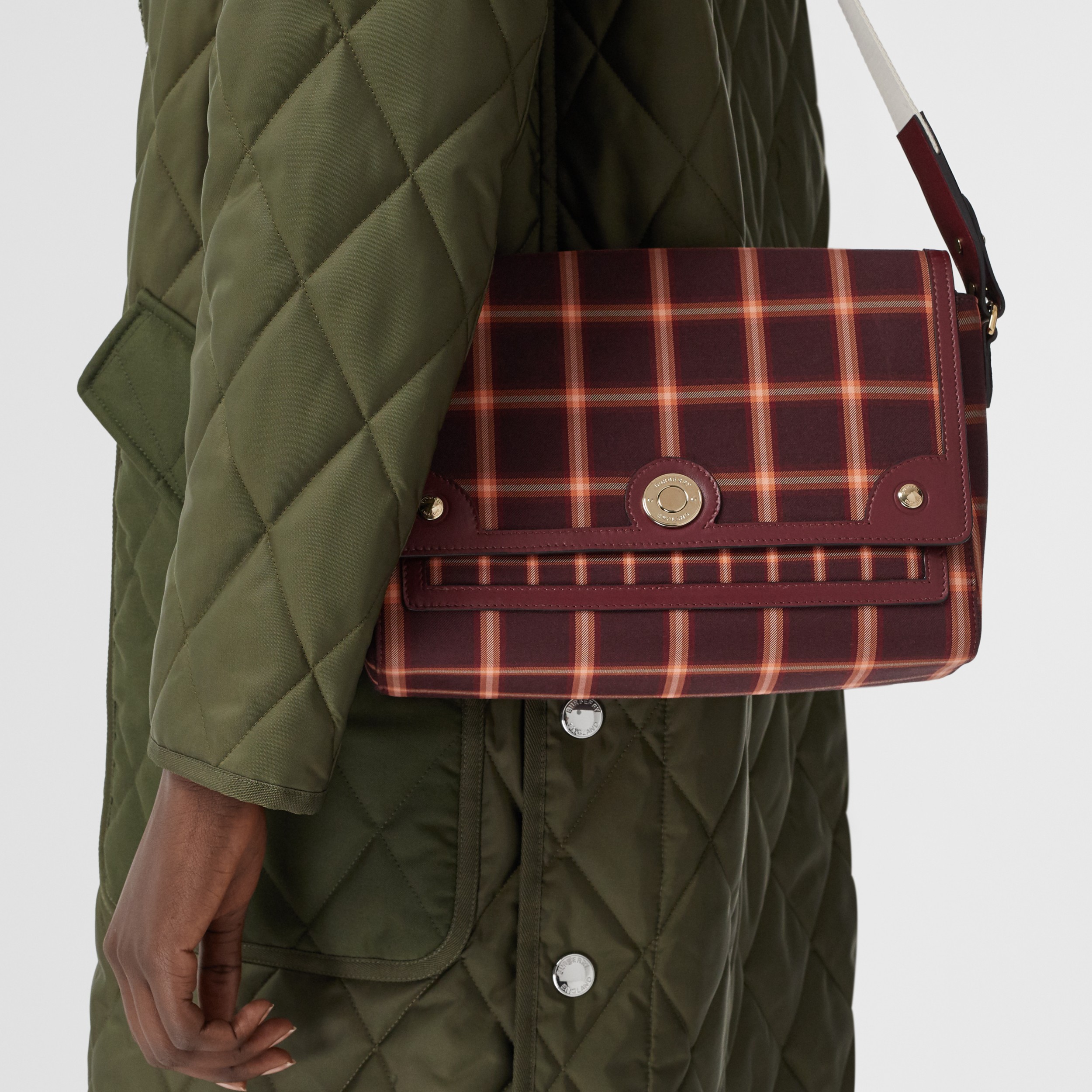 Tartan Technical Cotton Note Crossbody Bag in Burgundy Women Burberry United States