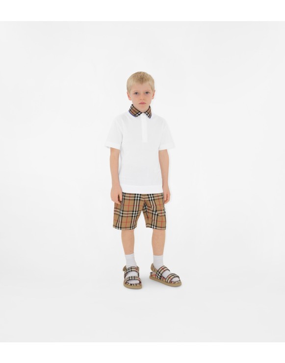 Check Collar Cotton Polo Shirt