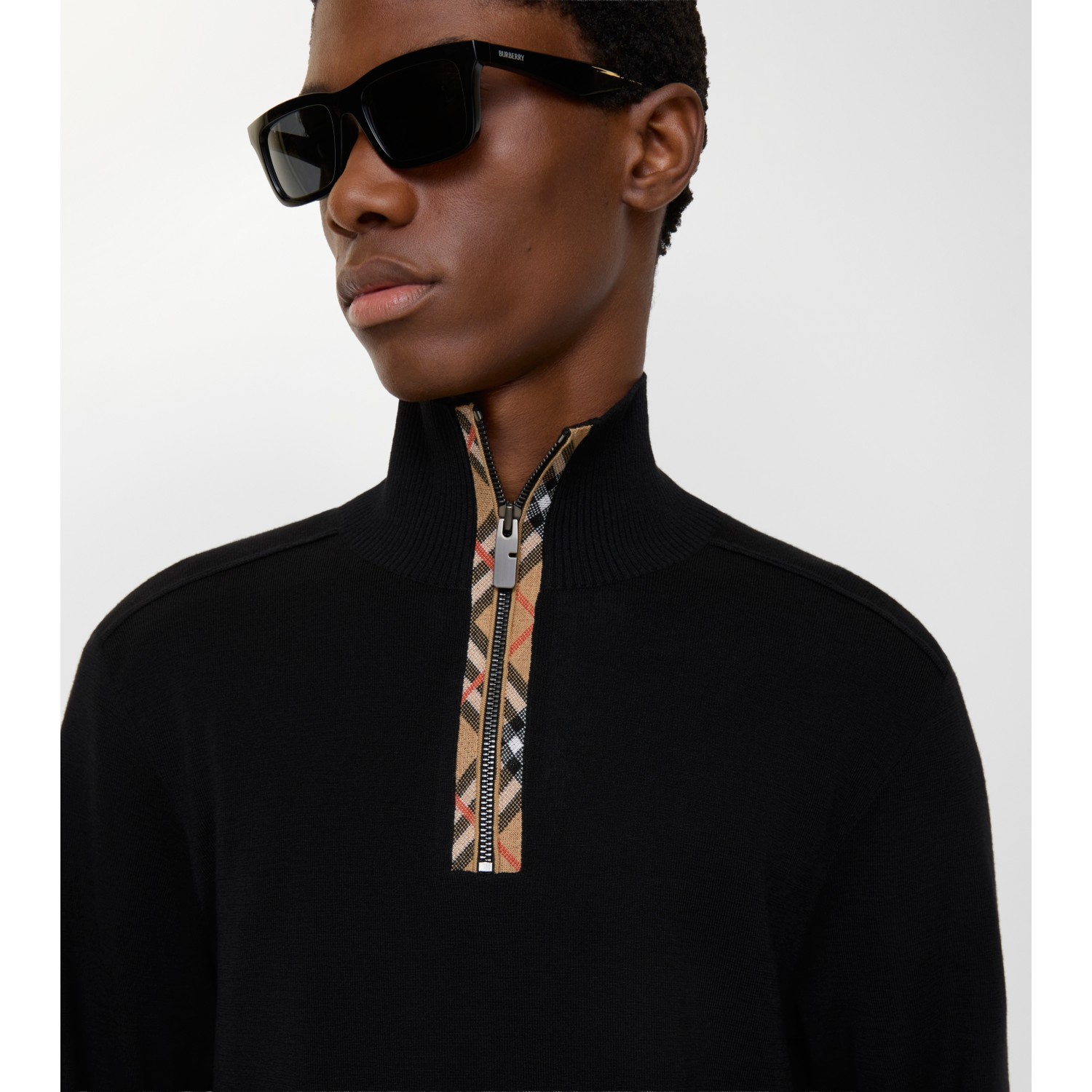 Check Trim Wool Half-zip Sweater - thumbnail 6