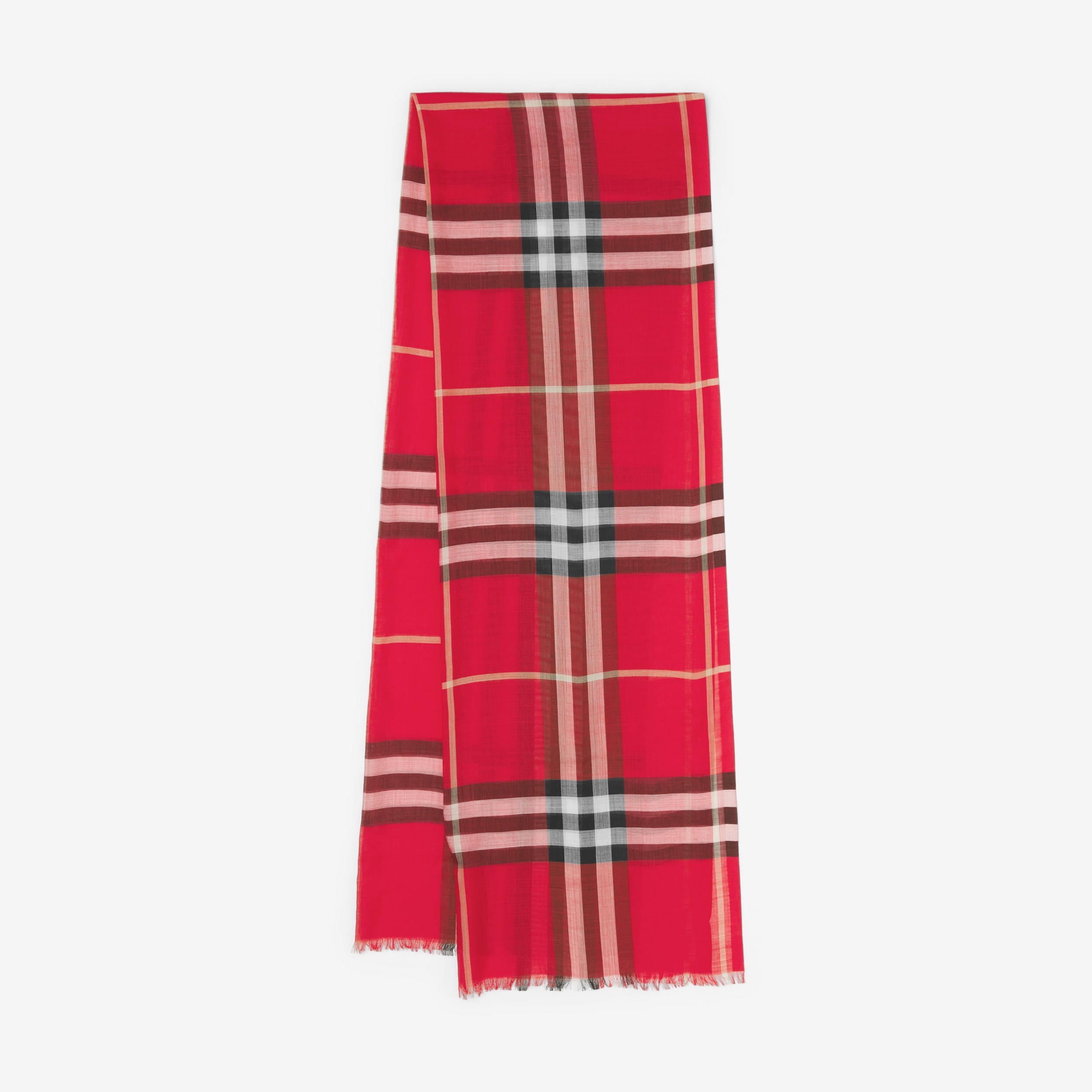 Sciarpa leggera in lana e seta con motivo tartan (Rosso Intenso/nero) | Sito ufficiale Burberry® - 1