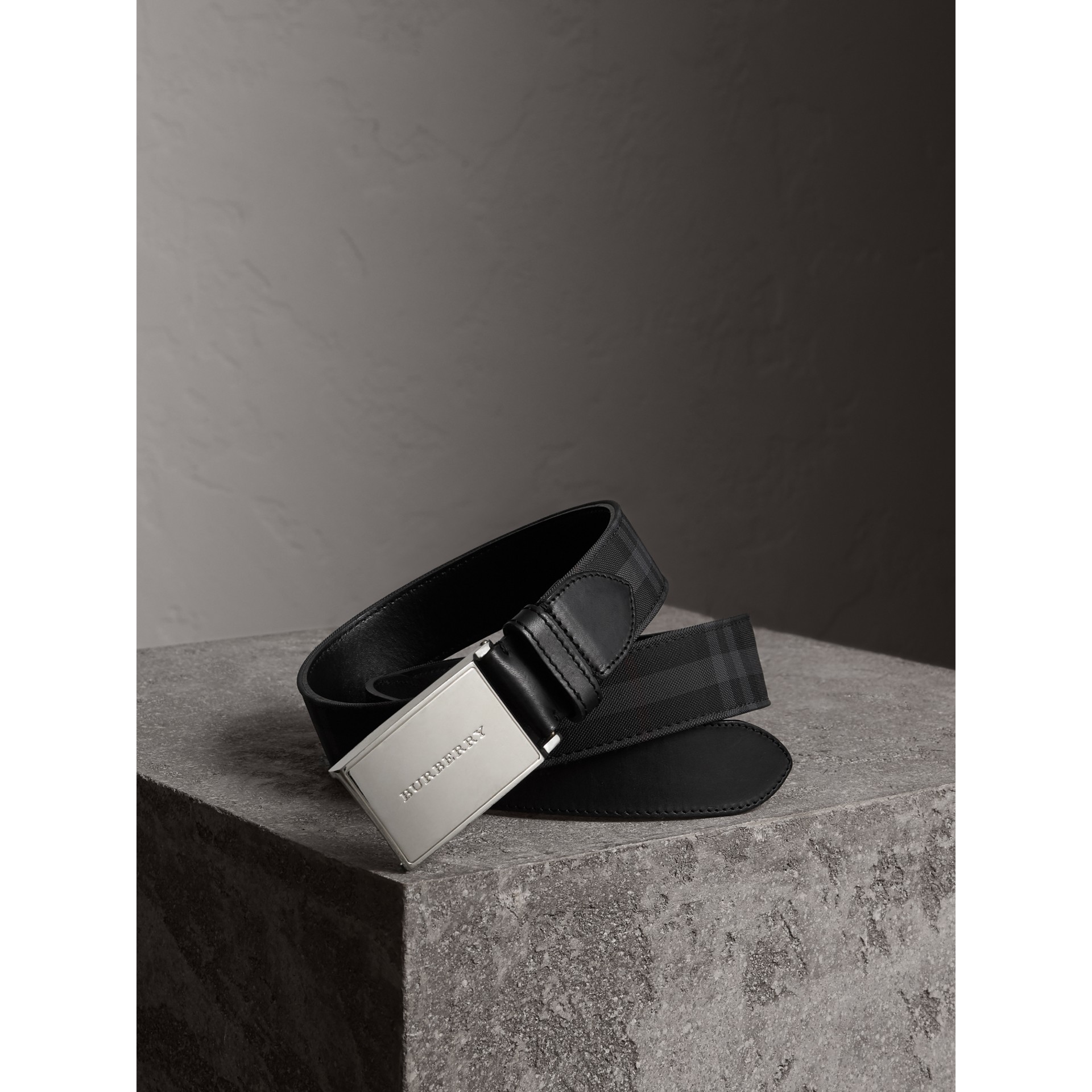 Horseferry Check and Leather Belt in Charcoal/black - Men | Burberry ...