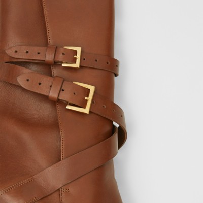 Strap Detail Leather Ankle Boots in Tan 