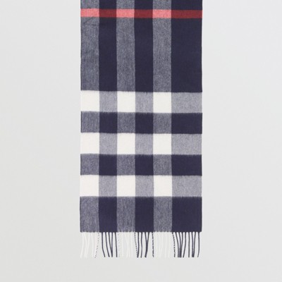 Check Cashmere Scarf in Navy | Burberry 