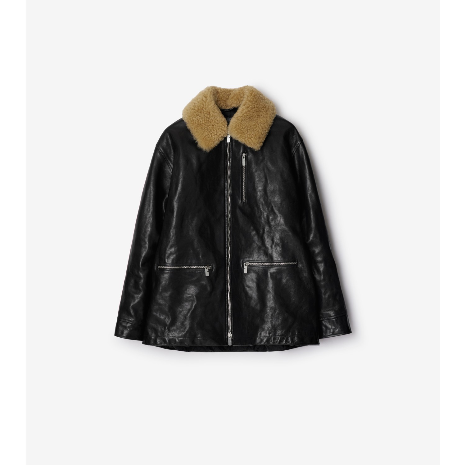 Short Leather Car Coat in Black Men Burberry Official