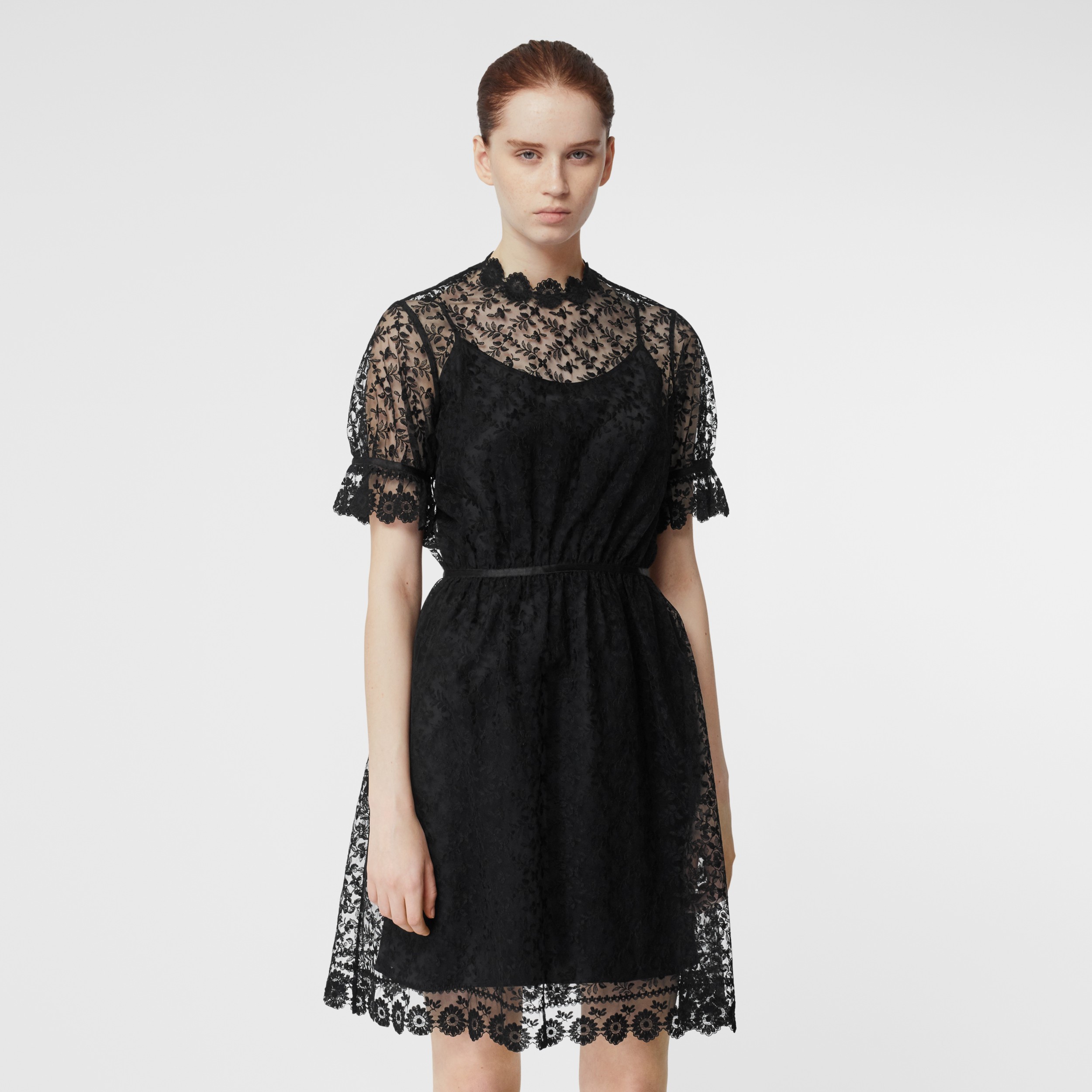 Floral Embroidered Tulle Dress in Black - Women | Burberry United Kingdom