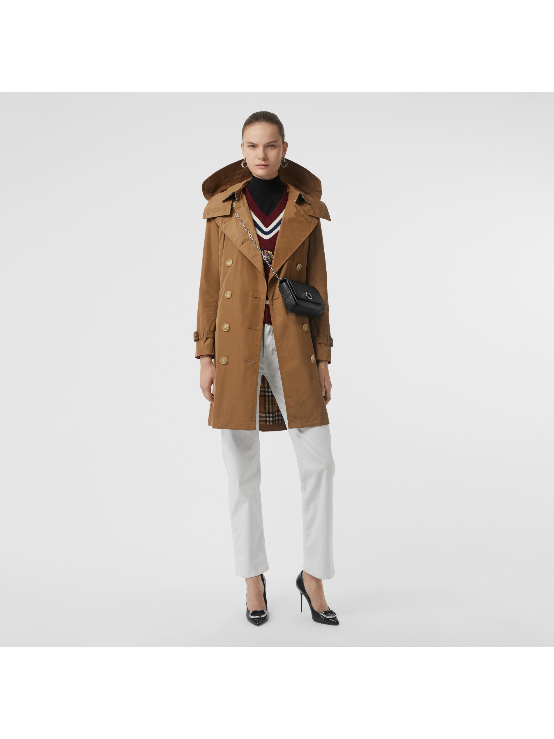 驼色 可拆式连帽塔夫绸 trench 风衣 产品图片01