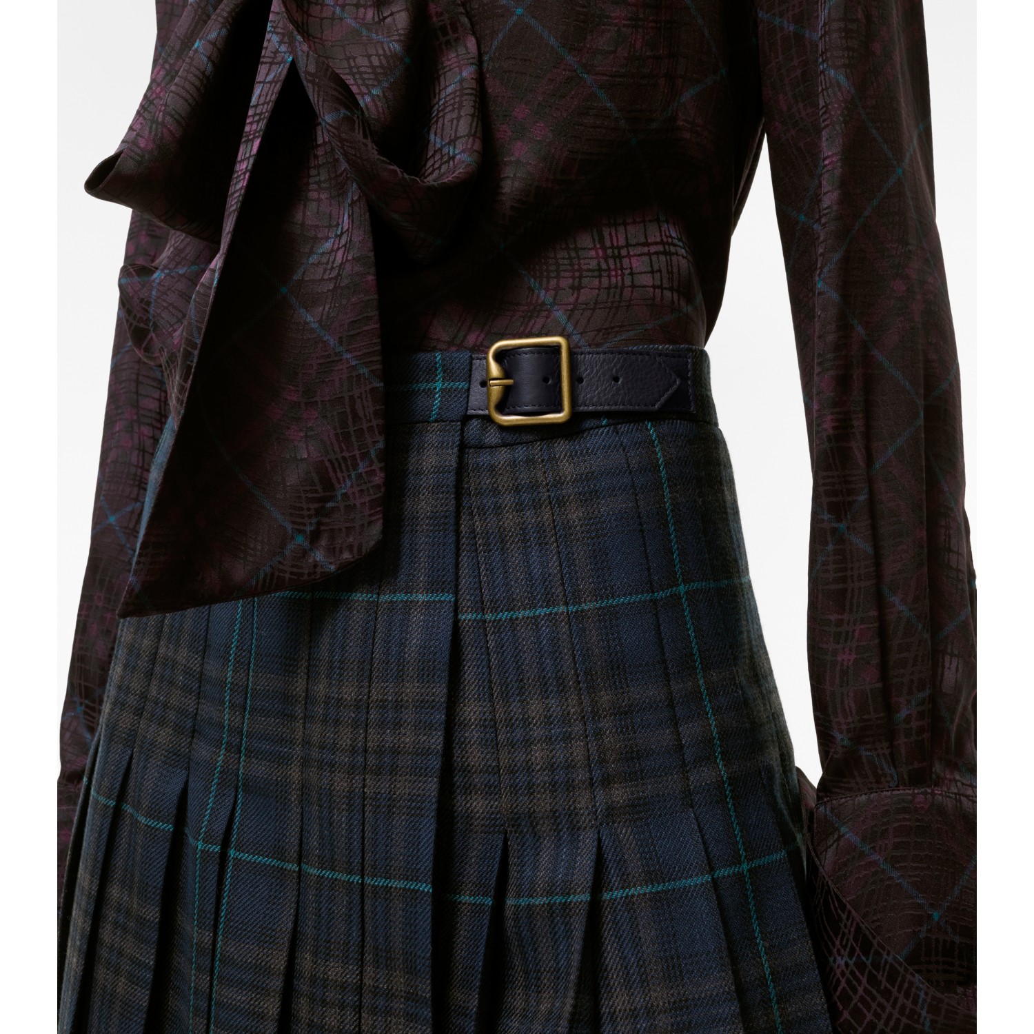 Pleated Check Wool Blend Skirt - thumbnail 3