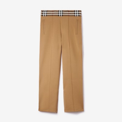 Burberry Check Trim Jersey Jogging Pants In Camel