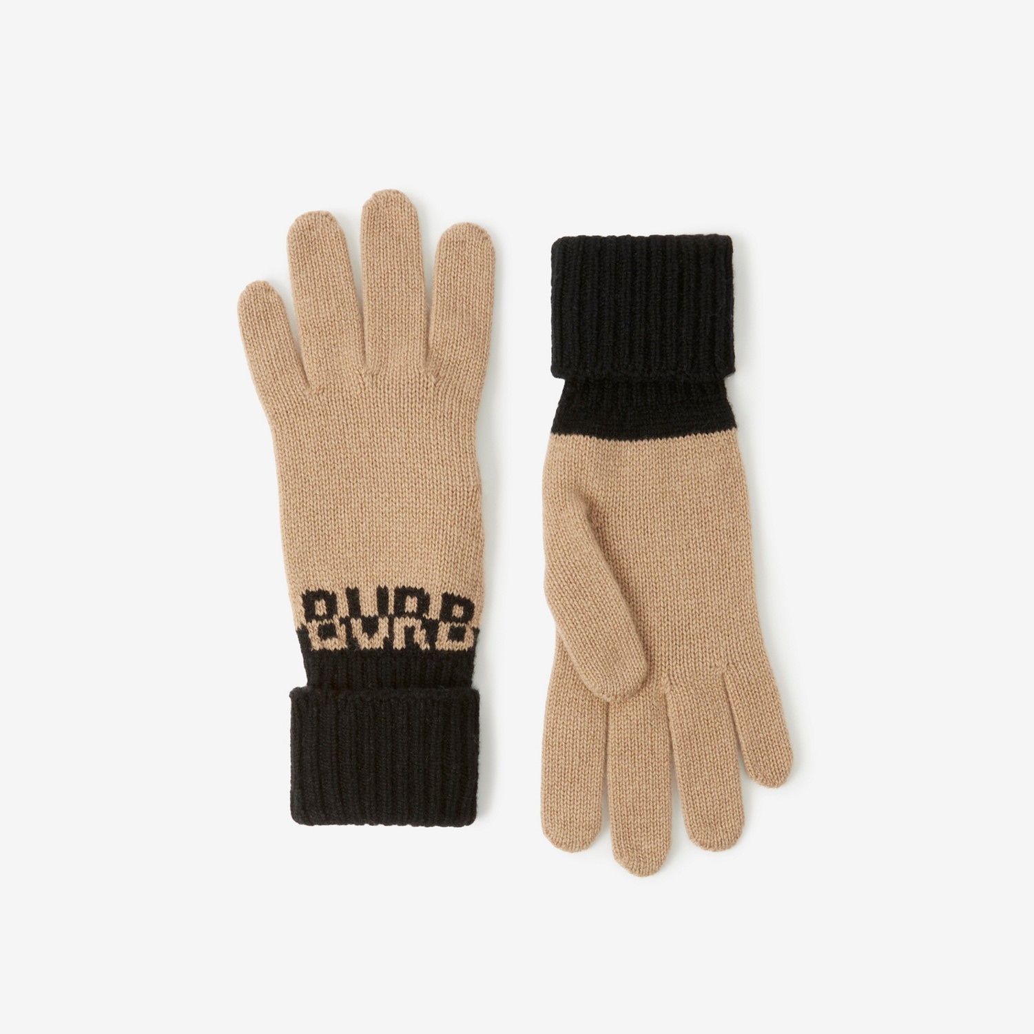 Gants en cachemire bicolore avec logo en intarsia (Beige D'archive/noir) | Site officiel Burberry®