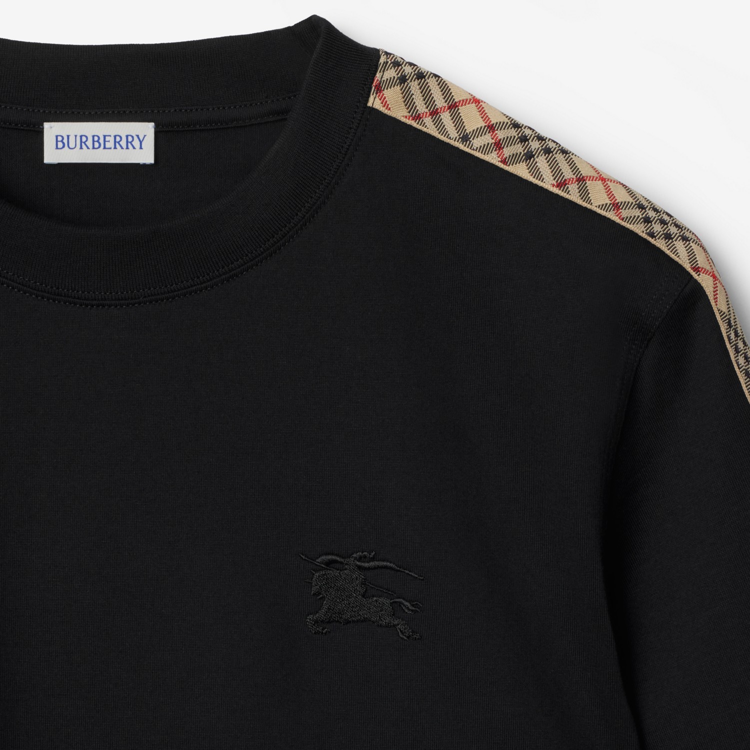 Check Trim Cotton T-shirt in Black - Men | Burberry® Official Check Trim Cotton T-shirt in Black - Men | Burberry® Official