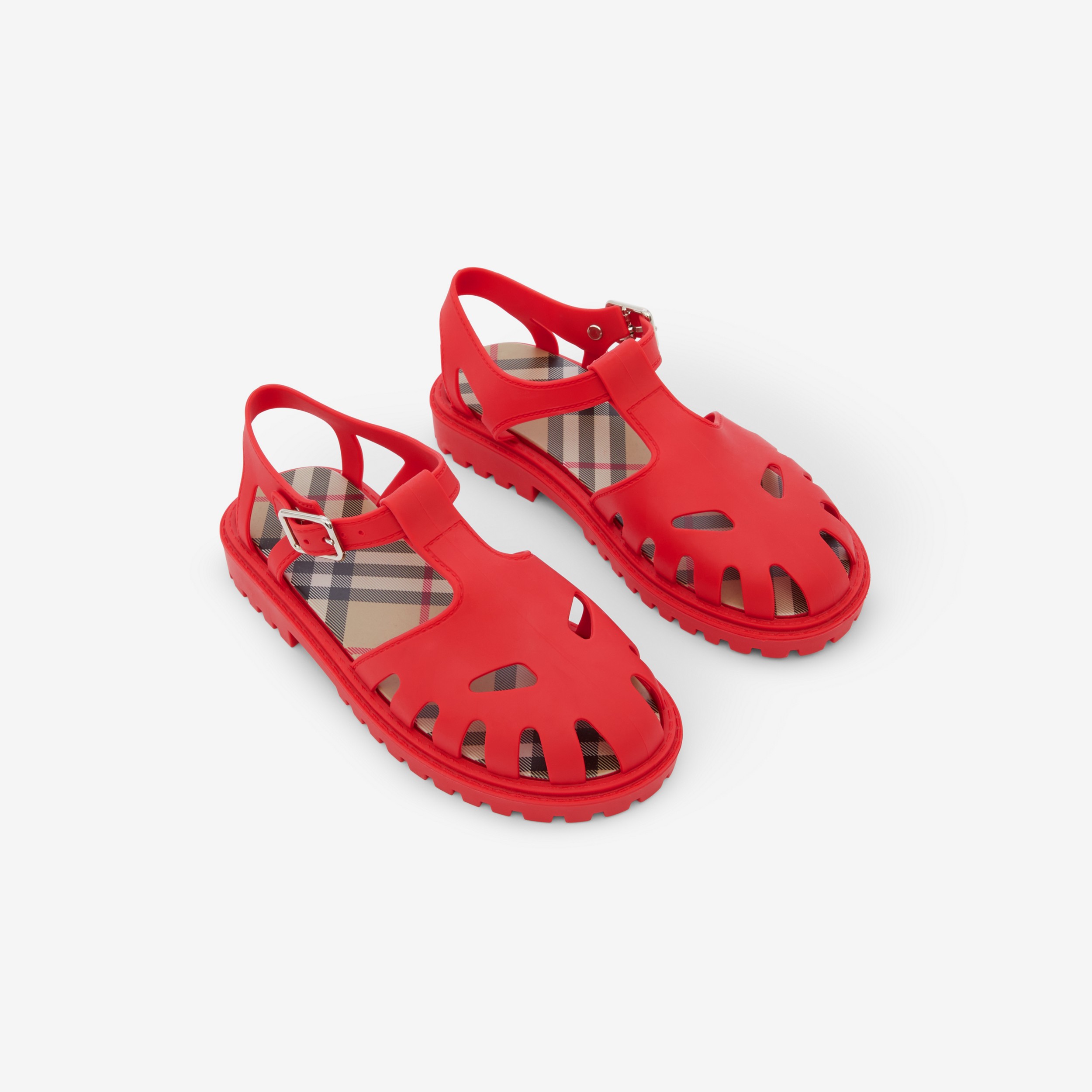 Vintage 格纹内衬橡胶凉鞋 (亮红色) - 儿童 | Burberry® 博柏利官网 - 2