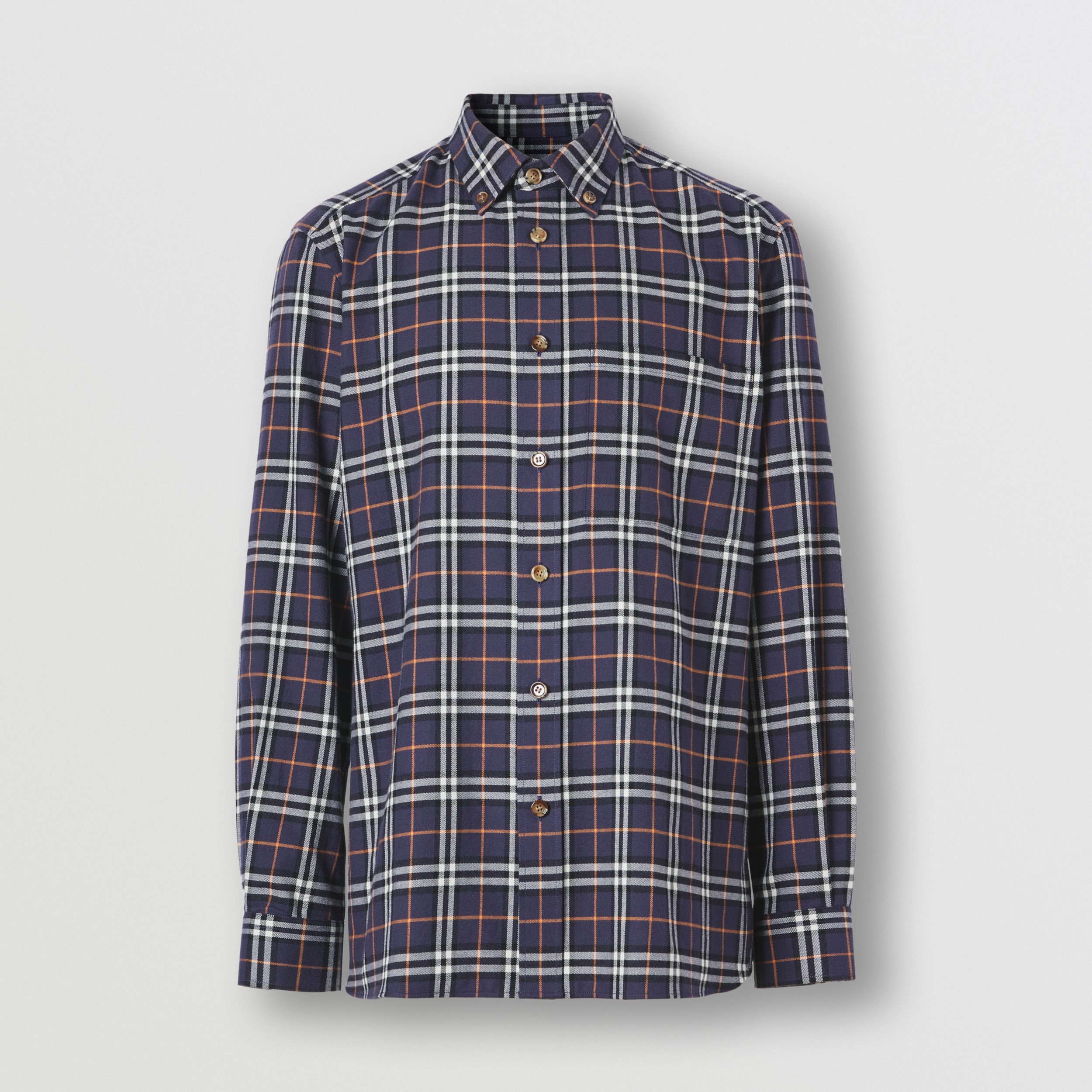 Collar Check Cotton Flannel Shirt Ink Navy - Men | Burberry