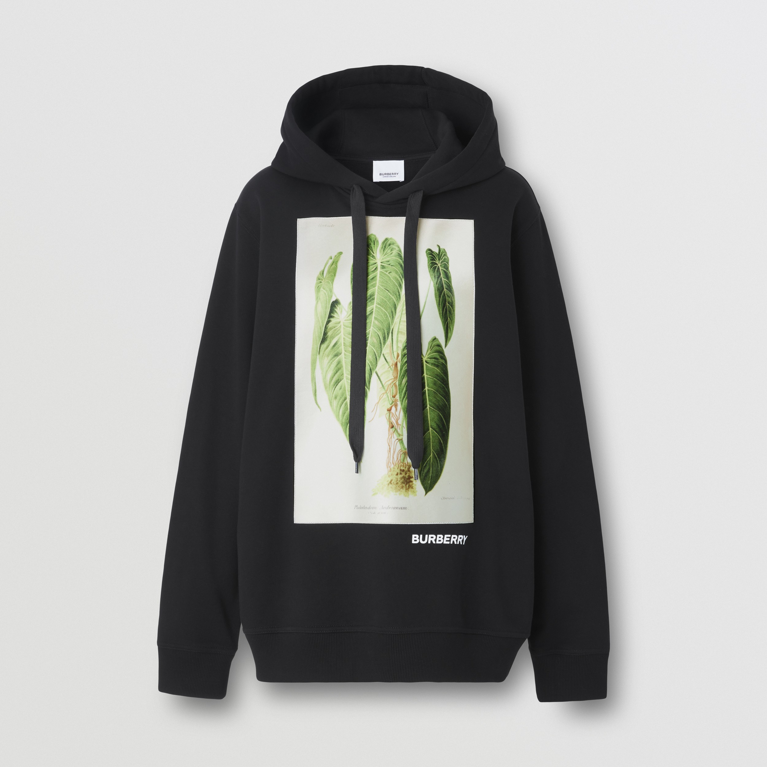 Botanical Sketch Print Cotton Oversized Hoodie in Black - Women | Burberry® Official - 4