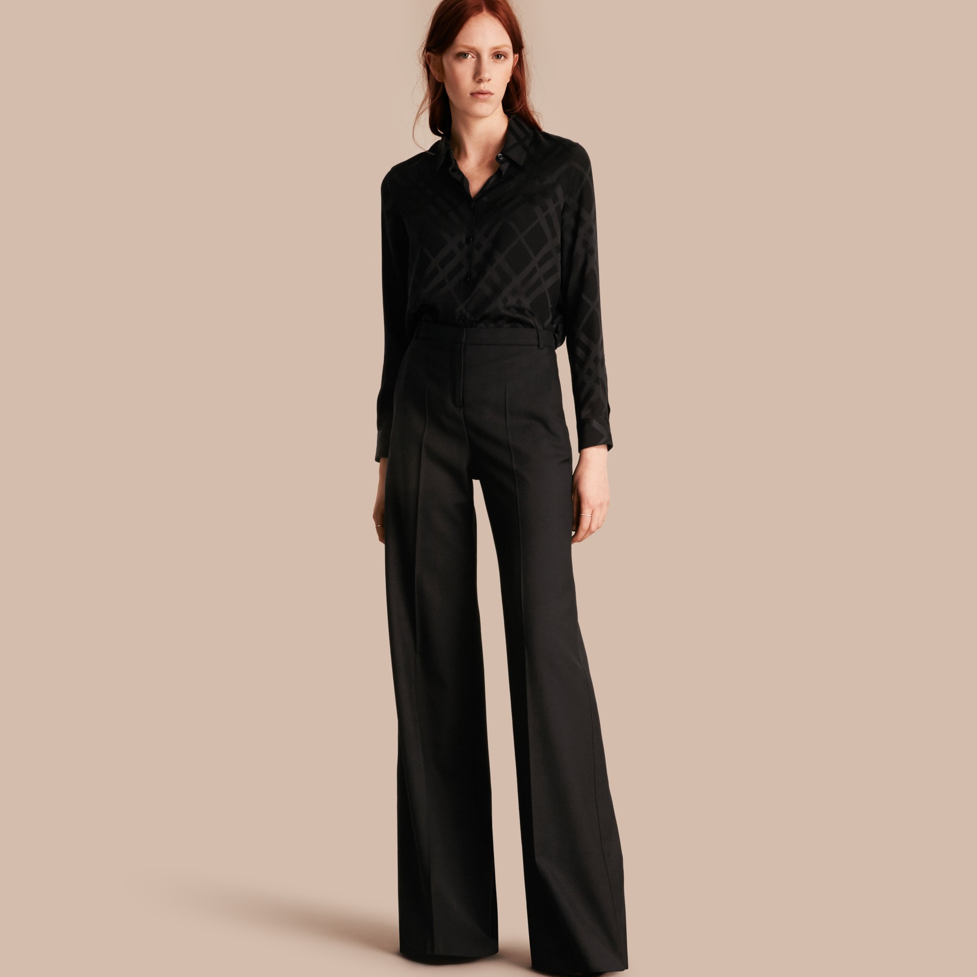 Wide-leg Wool Trousers in Black - Women | Burberry United States
