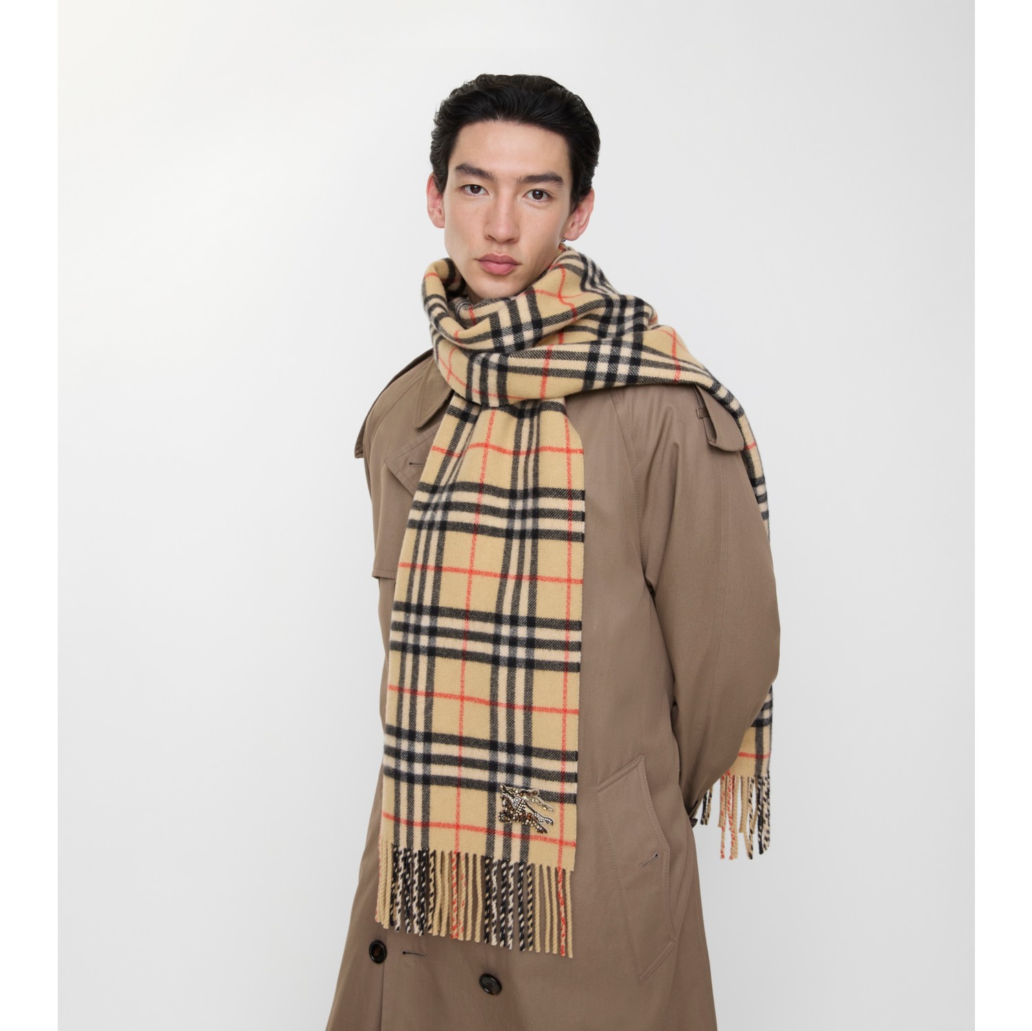 Check Cashmere Scarf in Sand beige | Burberry® Official