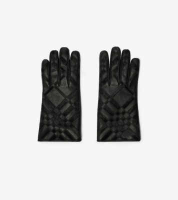 Burberry チェックインターシャ レザーグローブ (ブラック) - メンズ | Burberry®公式サイト