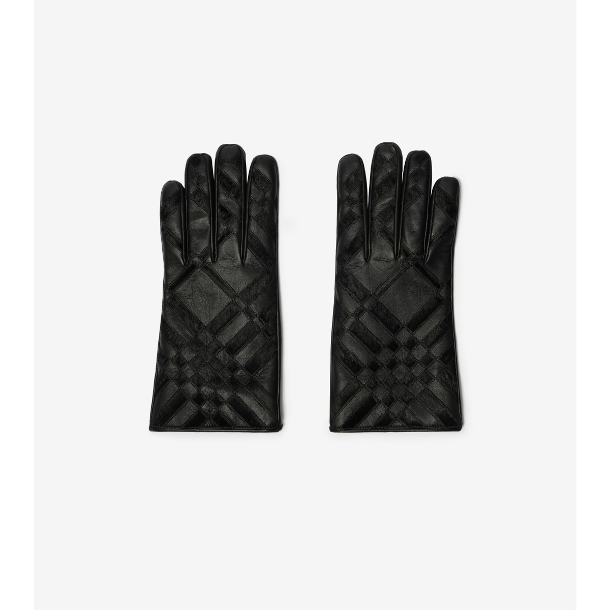  Check Intarsia Leather Gloves