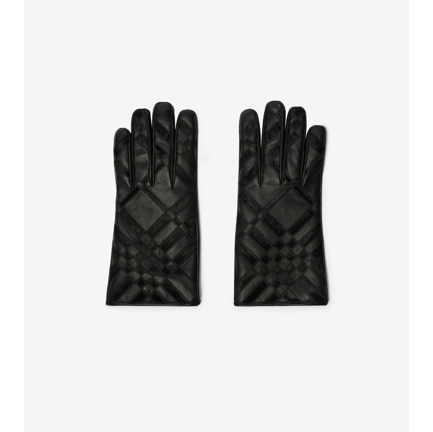 Check Intarsia Leather Gloves
