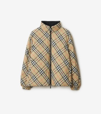 Reversible Check Nylon Snowdon Puffer Jacket in Sand - Men | Burberry ...