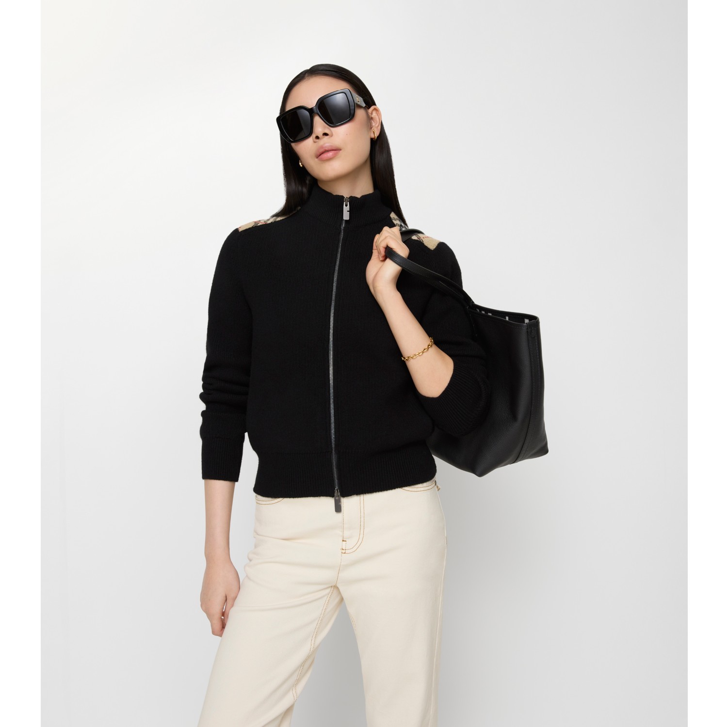 Check Patch Wool Cashmere Cardigan