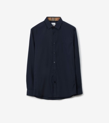 Stretch Cotton Shirt in Navy - Men | Burberry® Official