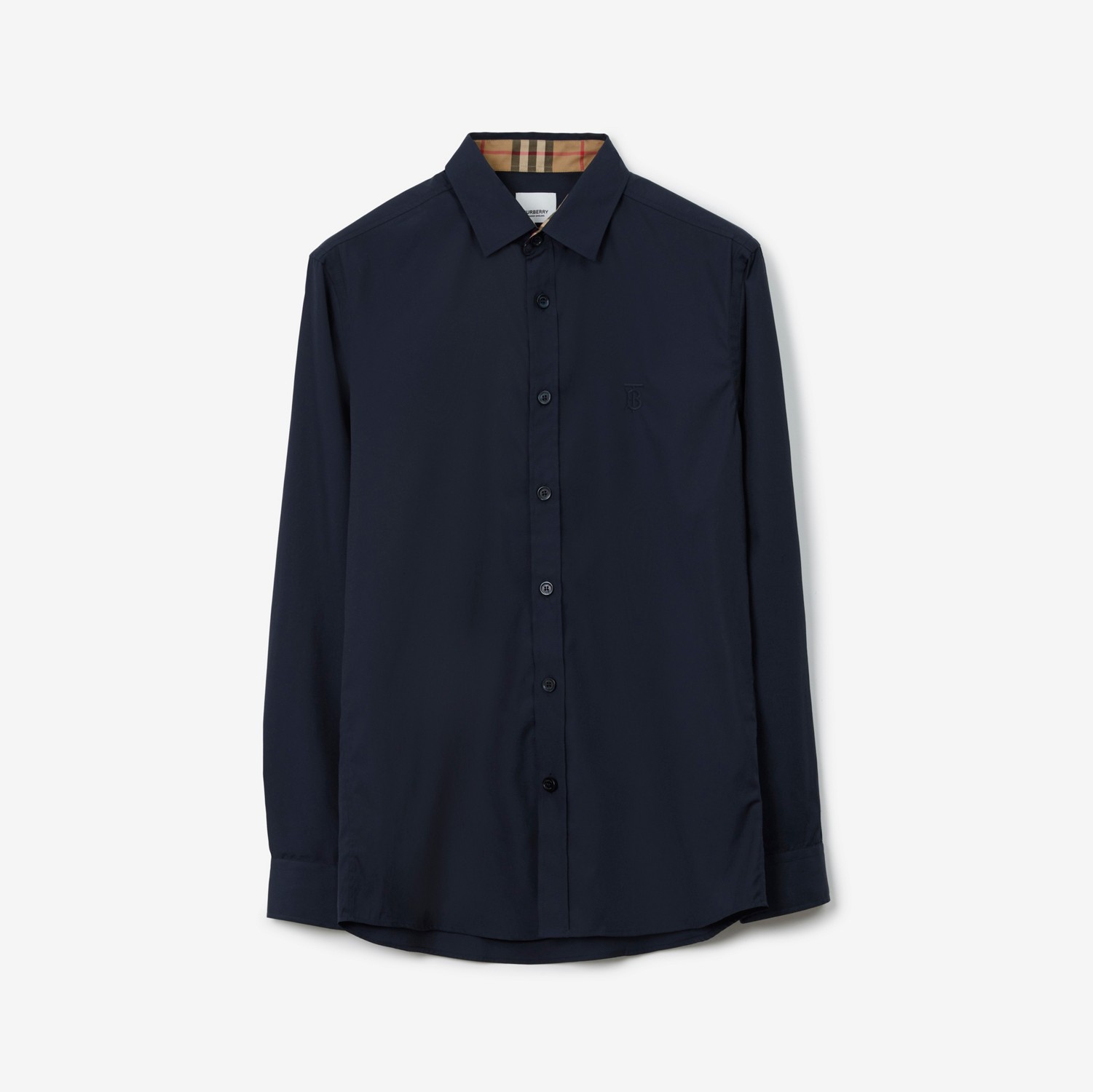 Camisa de popeline de algodão stretch com monograma e corte slim (Azul-marinho) - Homens | Burberry® oficial