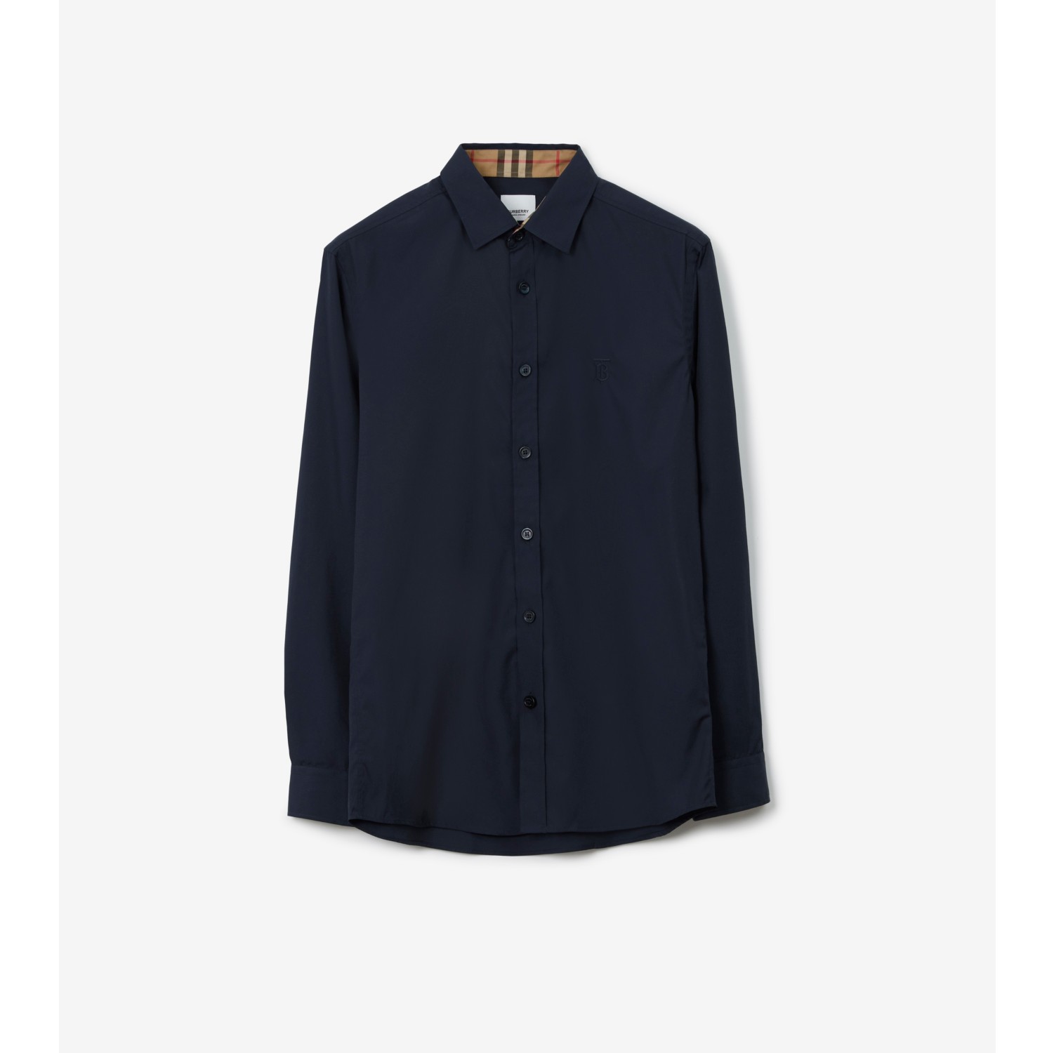 Stretch Cotton Shirt in Navy Men Burberry Official