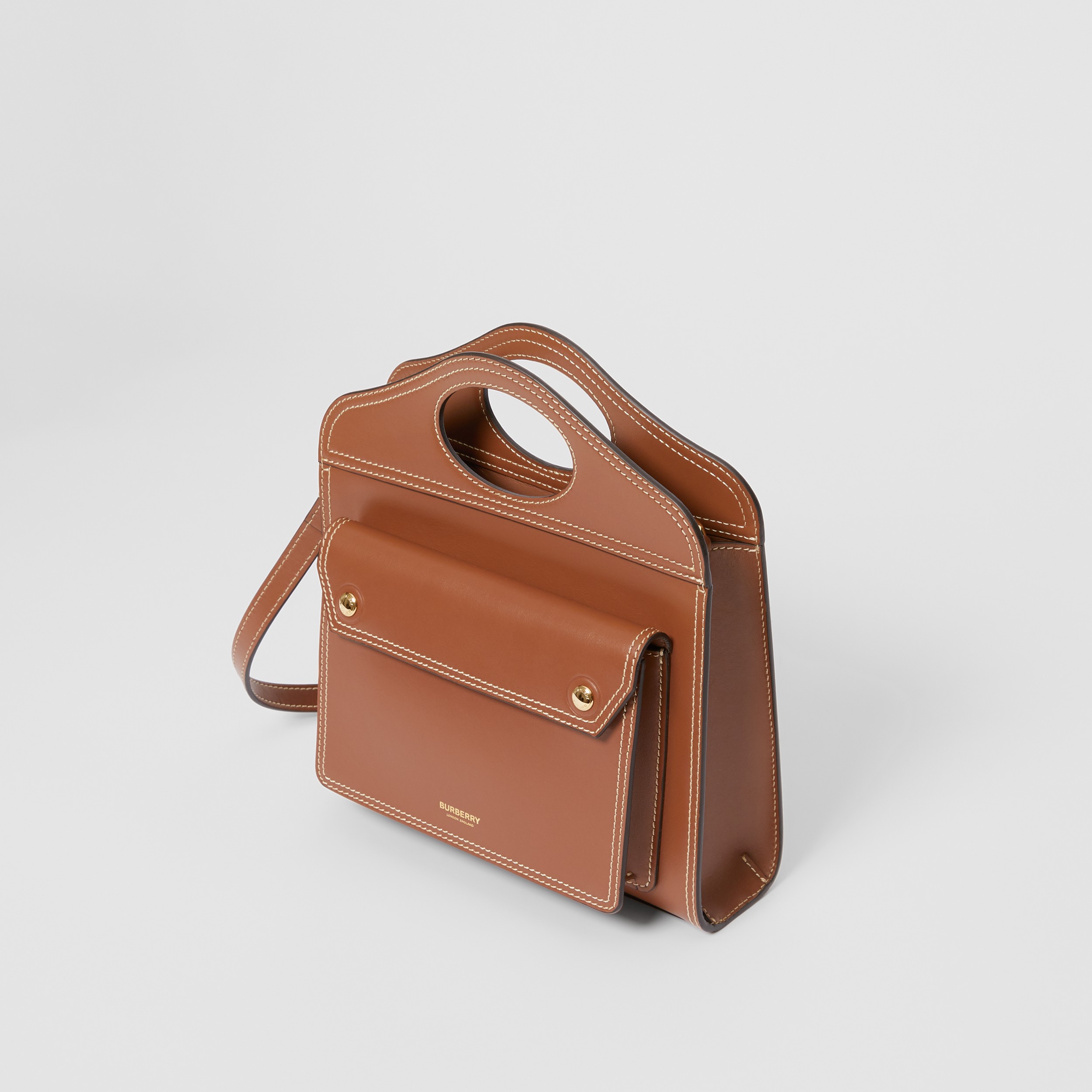 Mini sac Pocket en cuir surpiqué (Brun Malt) | Site officiel Burberry® - 4