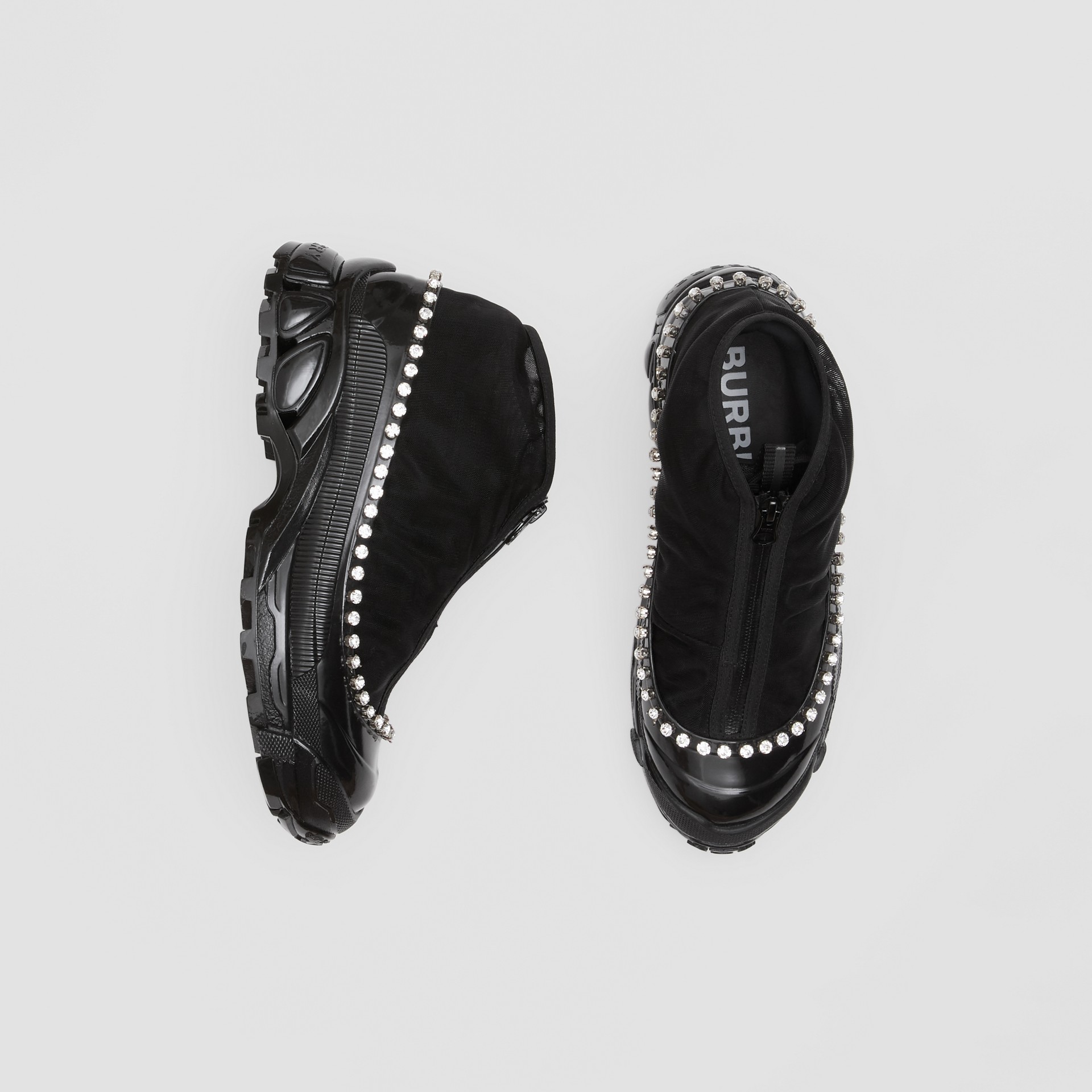 Crystal Detail Mesh, Nylon and Suede Arthur Sneakers in Black - Women | Burberry United States