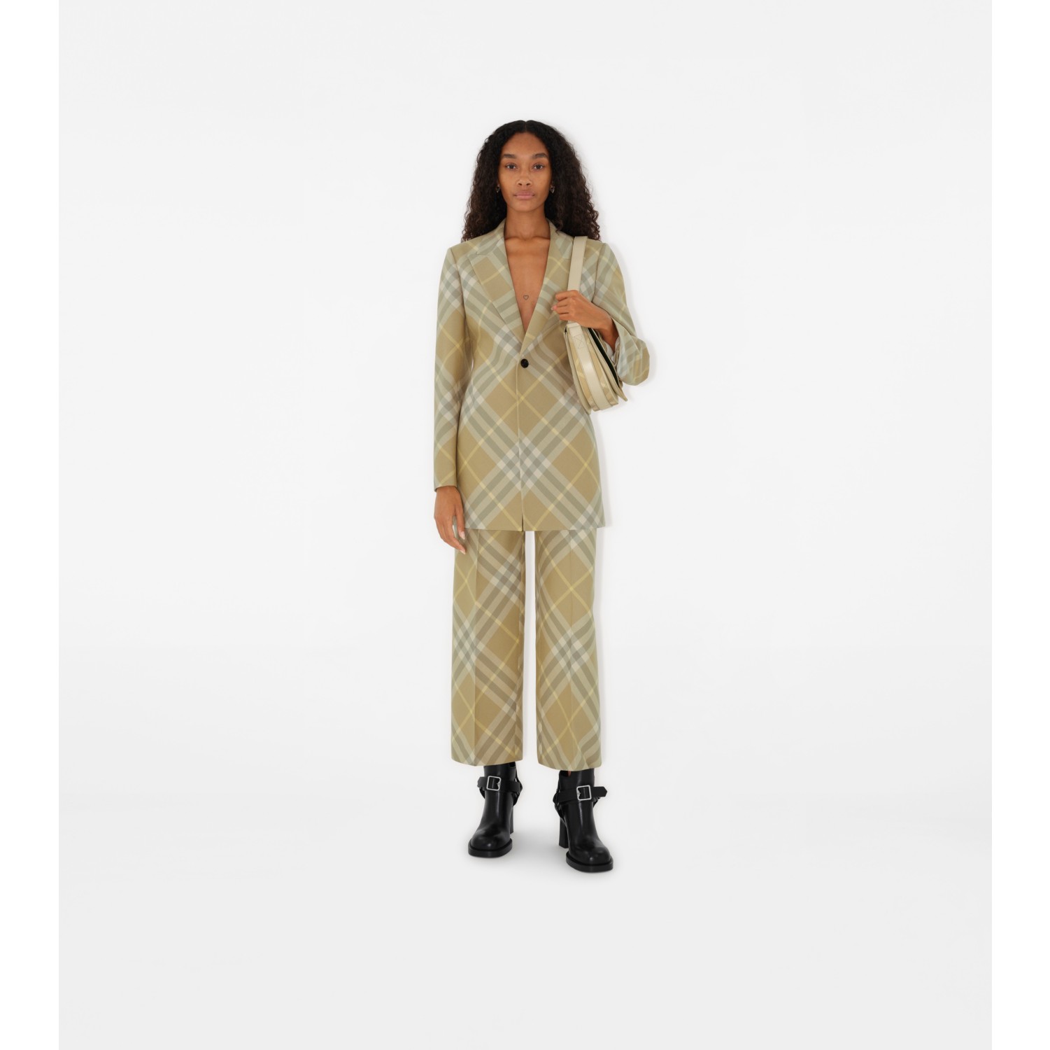 Cropped Check Wool Tailored Trousers