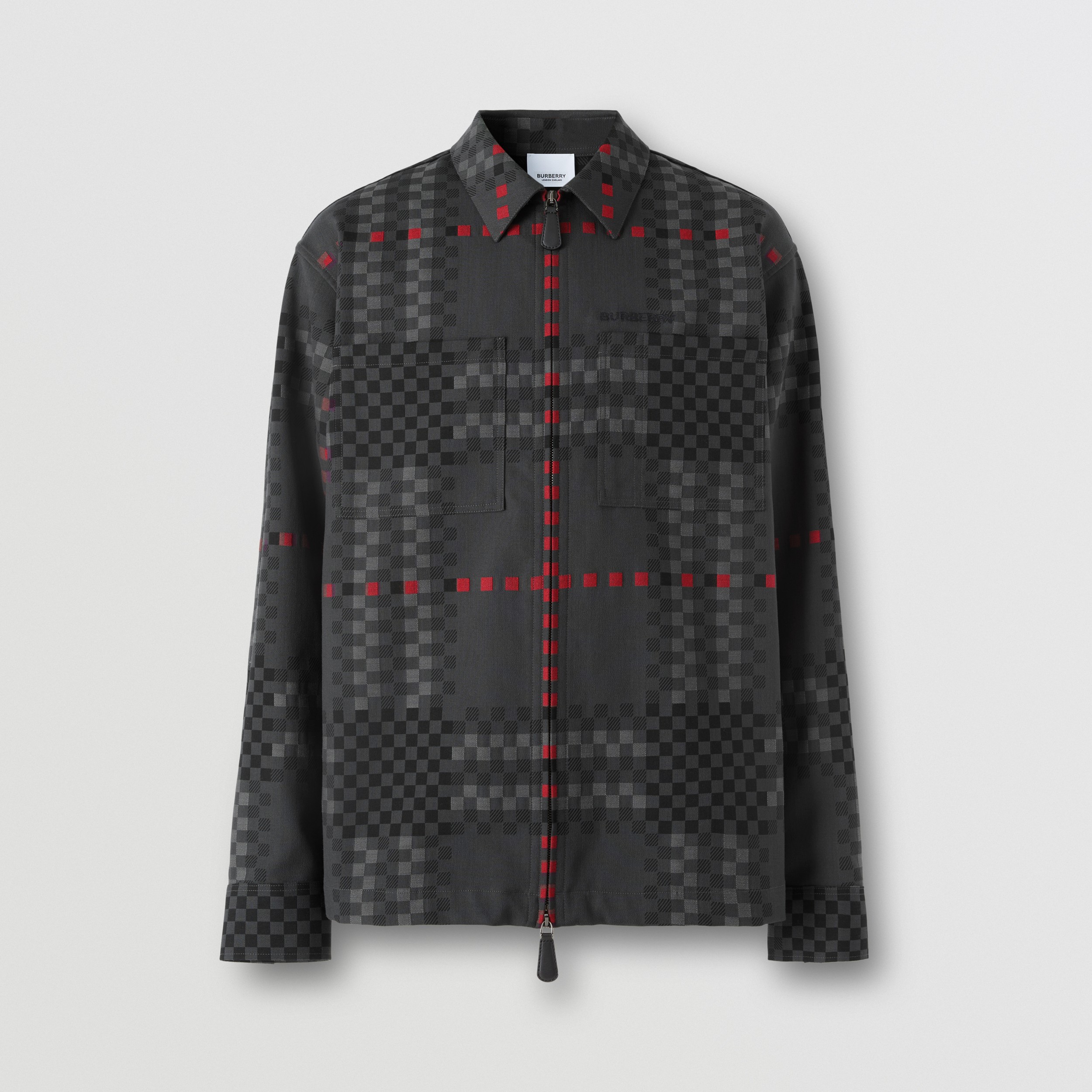 Pixel Check Wool Cotton Blend Zip-front Shirt in Dark Thunder Grey - Men | Burberry® Official - 4