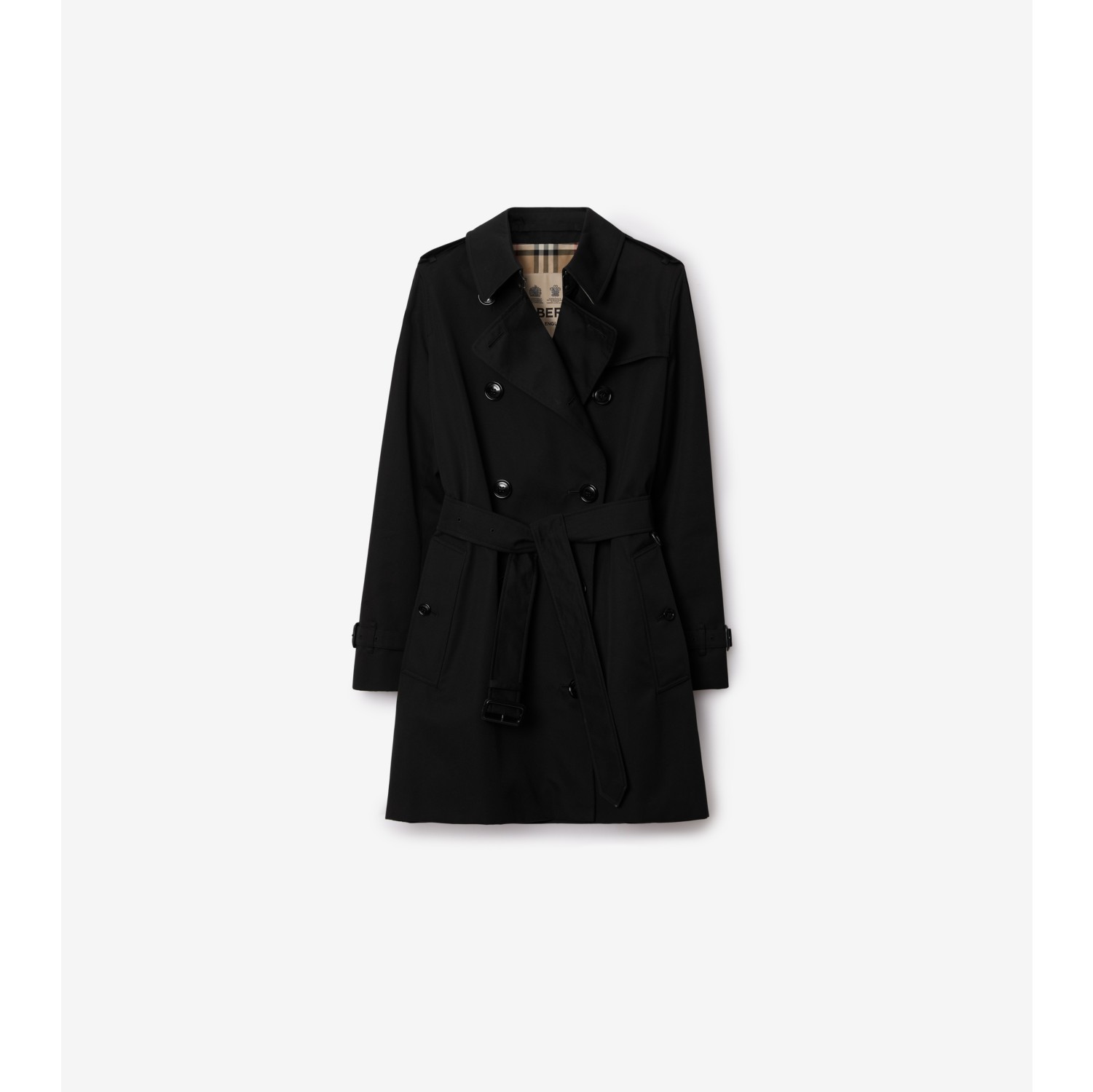 Short Kensington Heritage Trench Coat in Black Women Cotton Gabardine Burberry Official