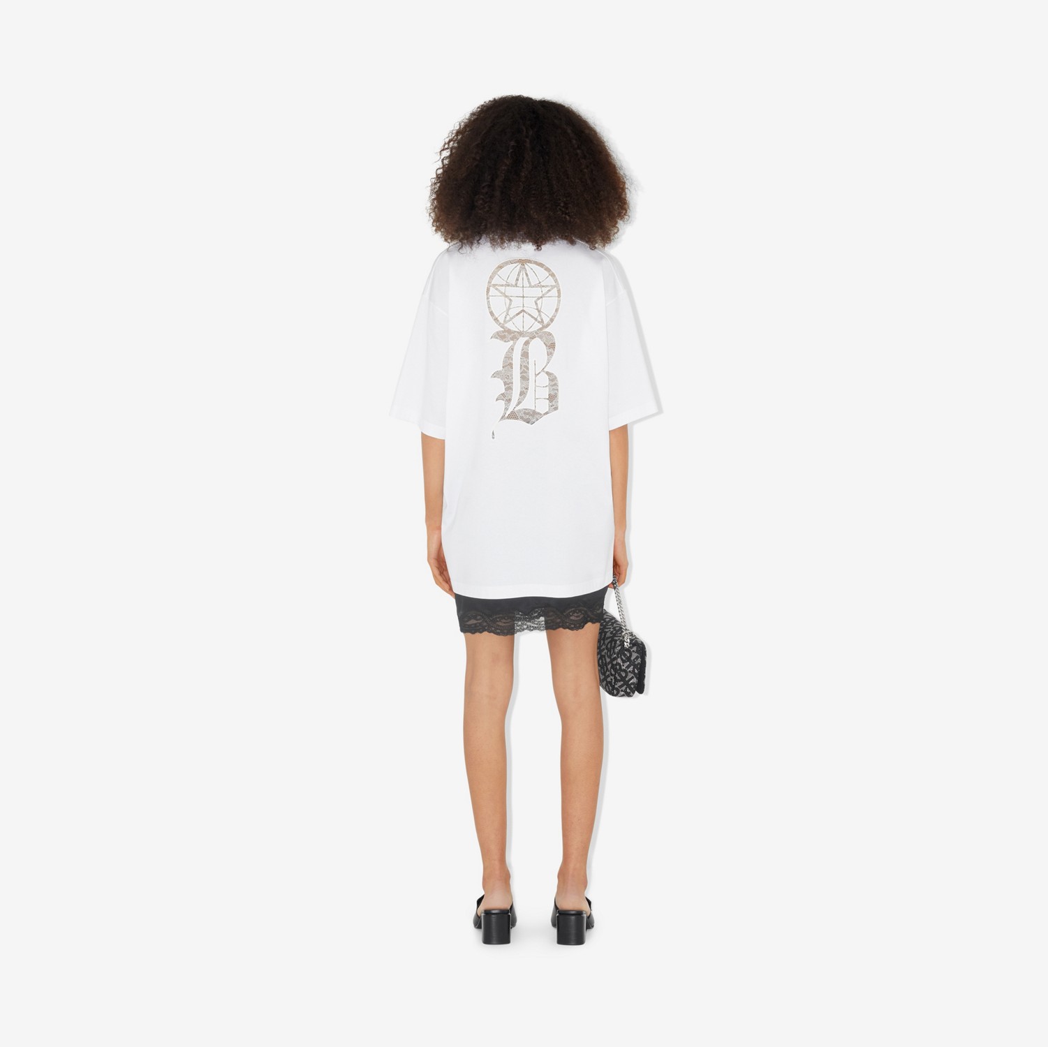 Camiseta oversize en algodón con logotipo en encaje (Blanco Óptico) - Mujer | Burberry® oficial