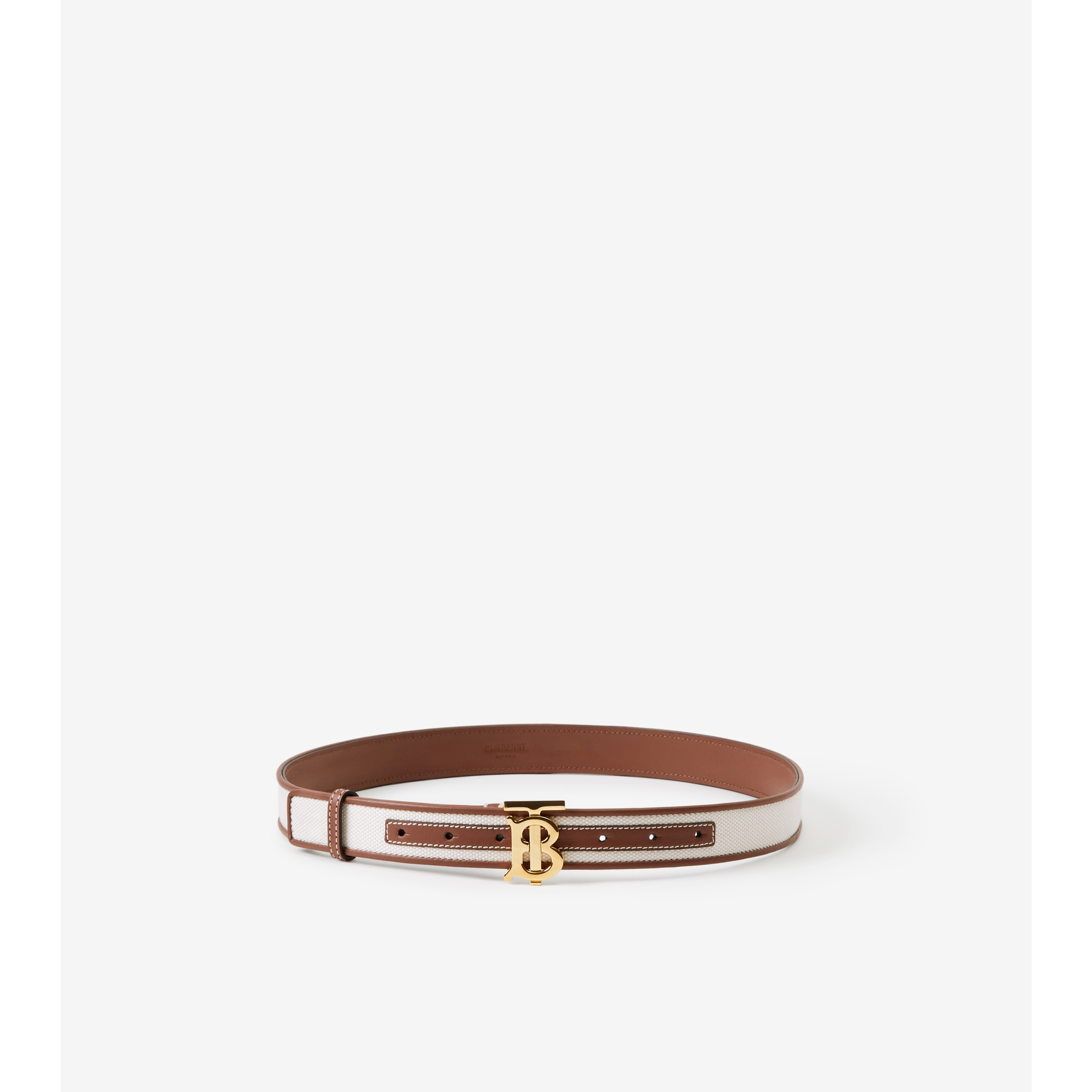 Canvas and Leather TB Belt in White/tan/gold - Women