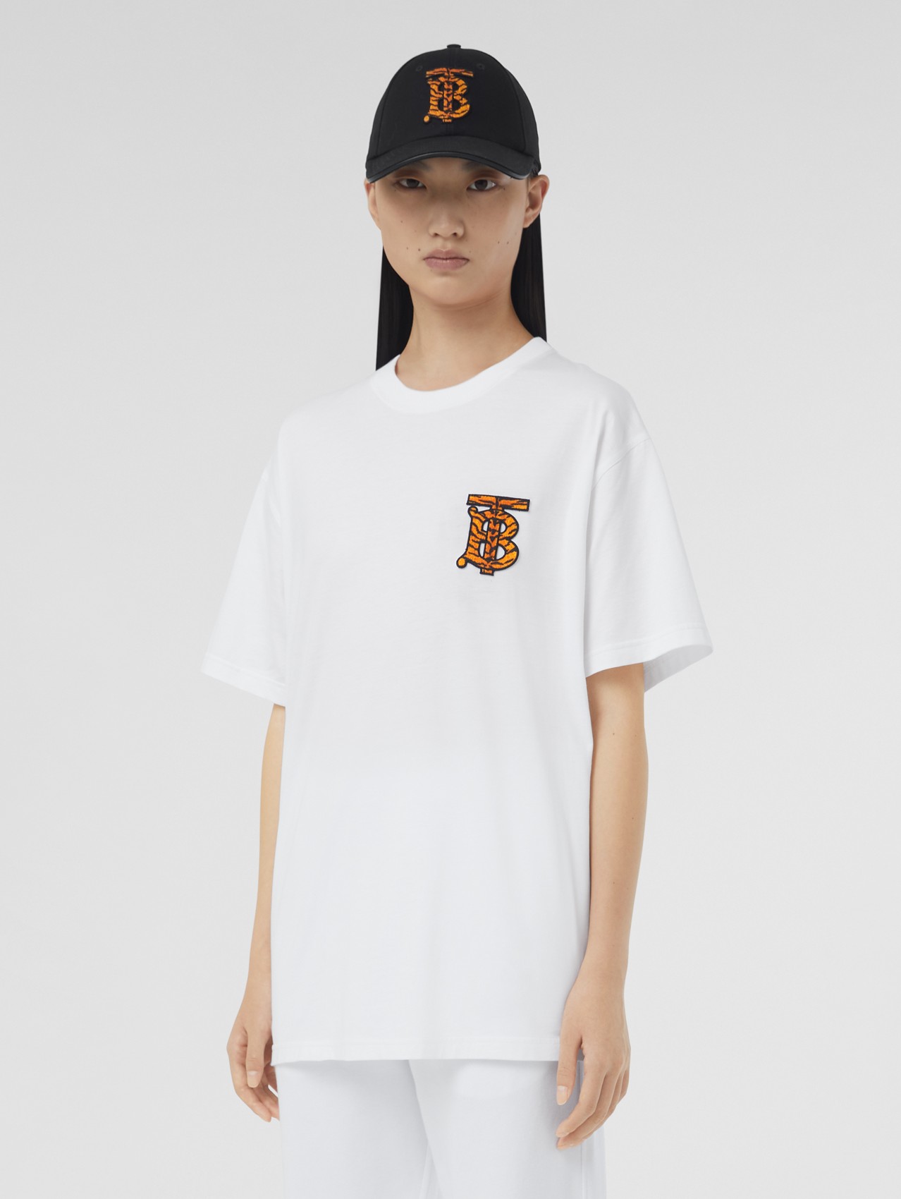 T-shirt oversize in cotone con monogramma (Bianco)