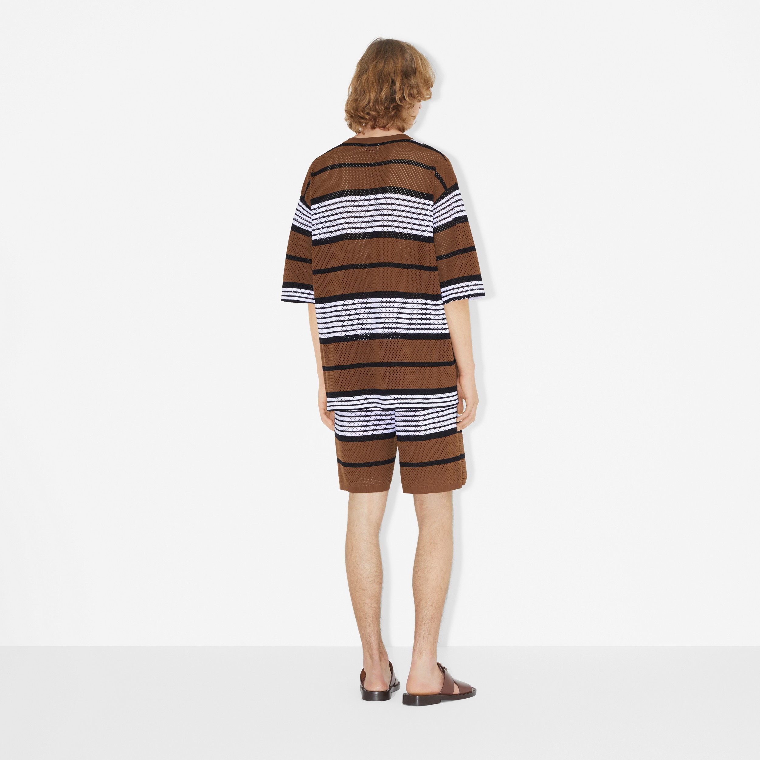 Stripe Print Nylon Oversized T-shirt in Dark Birch Brown - Men | Burberry® Official - 4