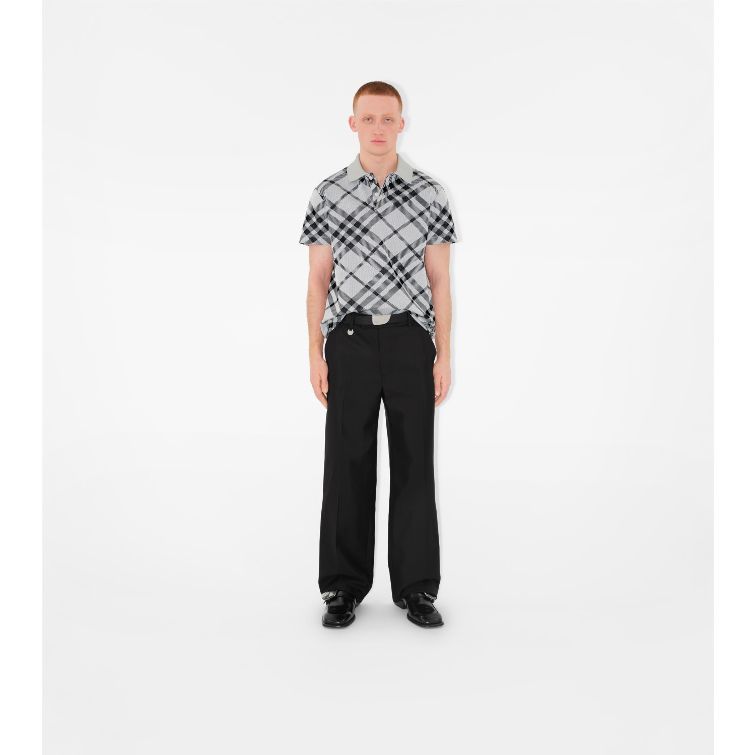 Check Cotton Blend Polo Shirt in White/black - Men | Burberry® Official